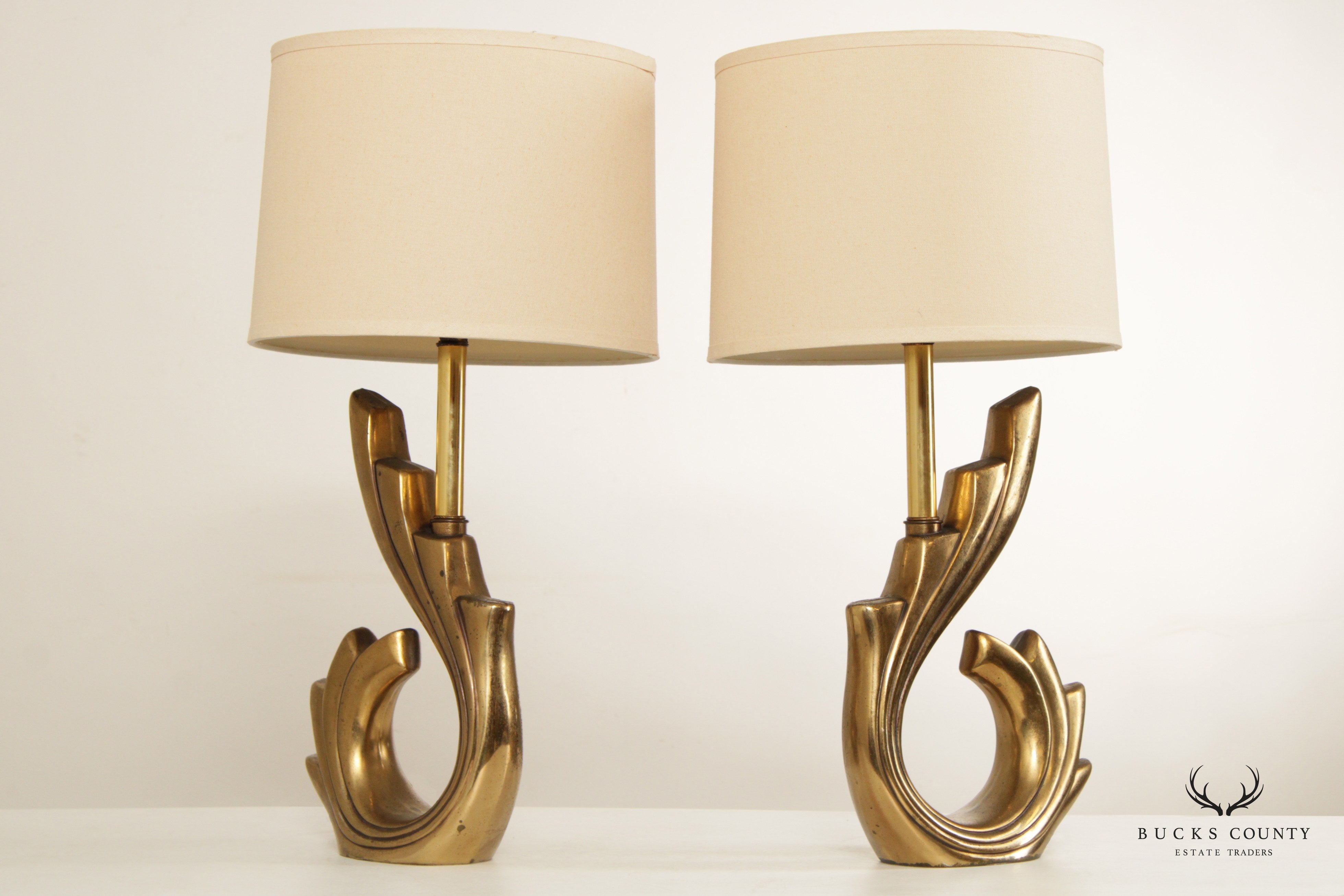 Pierre Cardin Style Pair Modernist Brass Table Lamps