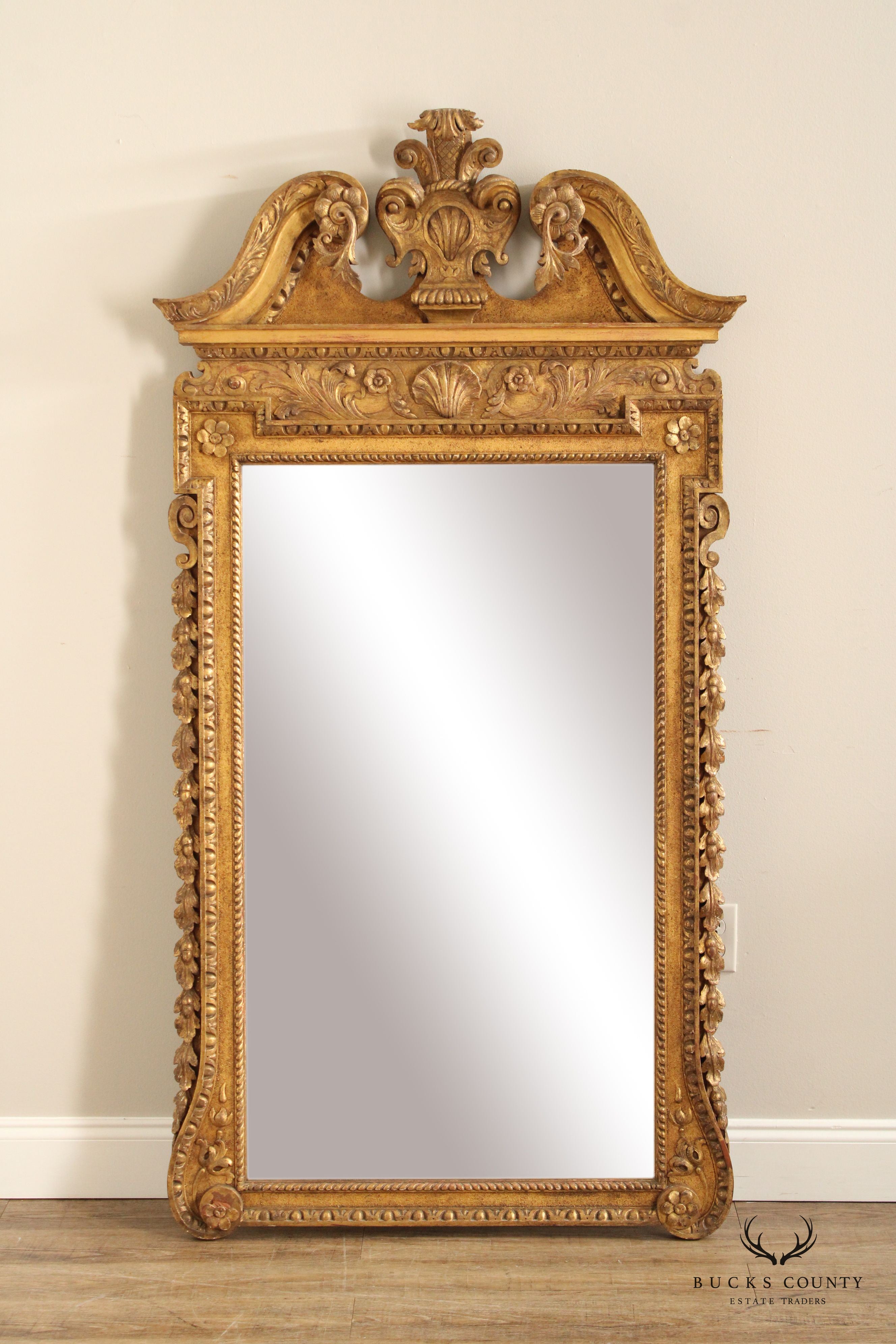 Antique Georgian Style Large Palladian Gilt Pier Mirror