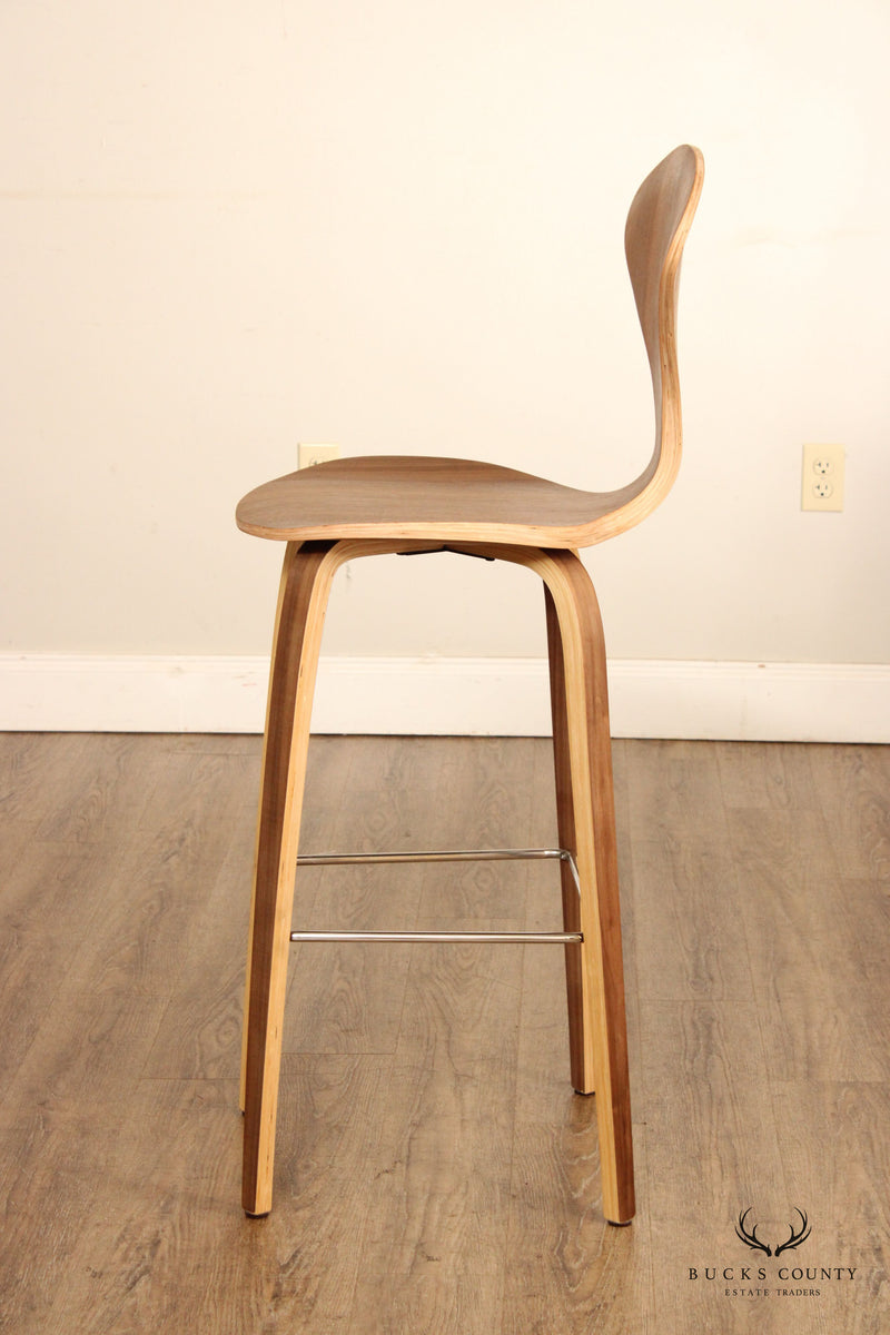 Norman Cherner Style Pair Modern Walnut Bentwood Barstools