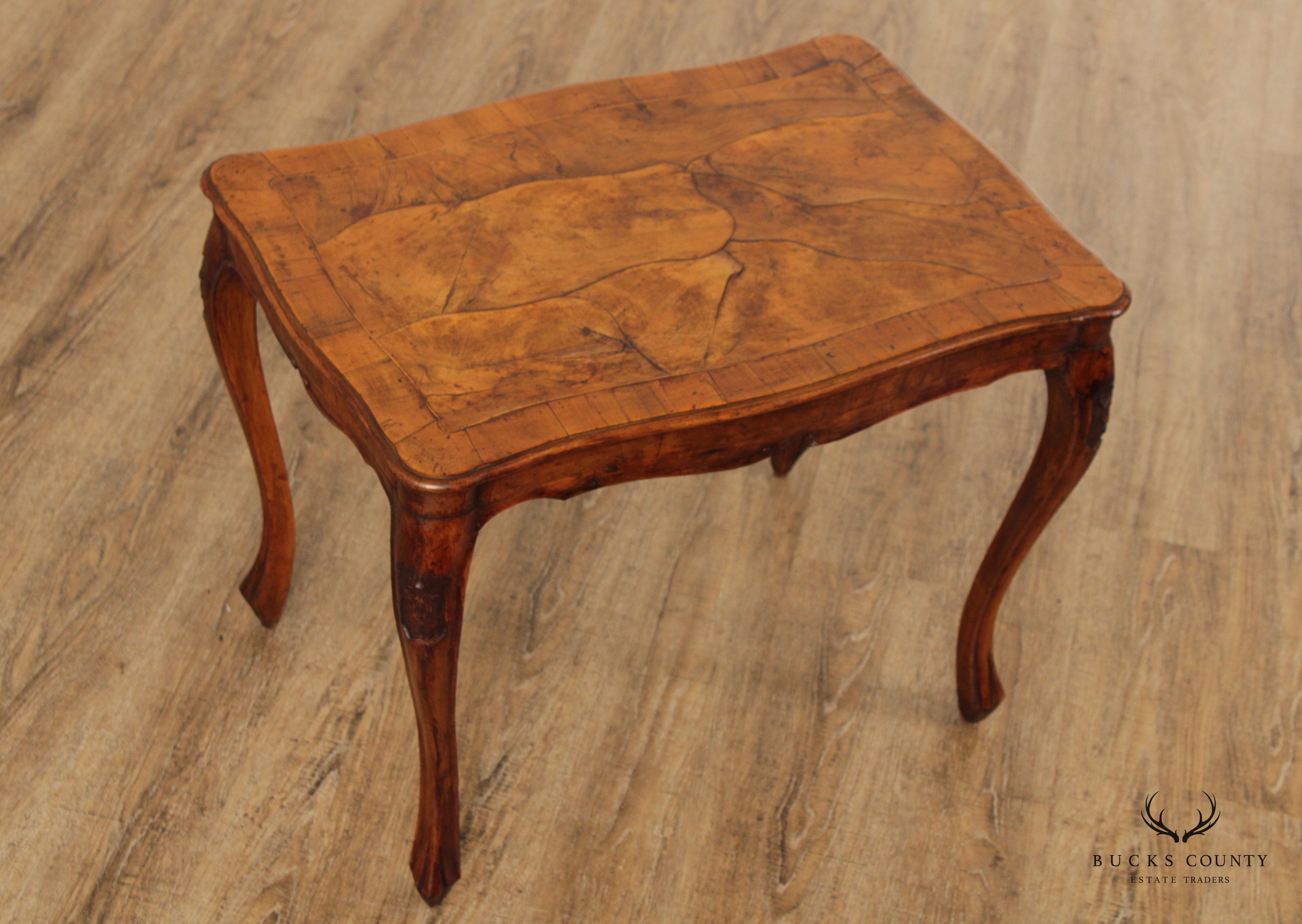 Italian Provincial Antique Walnut & Oyster Wood End Tables