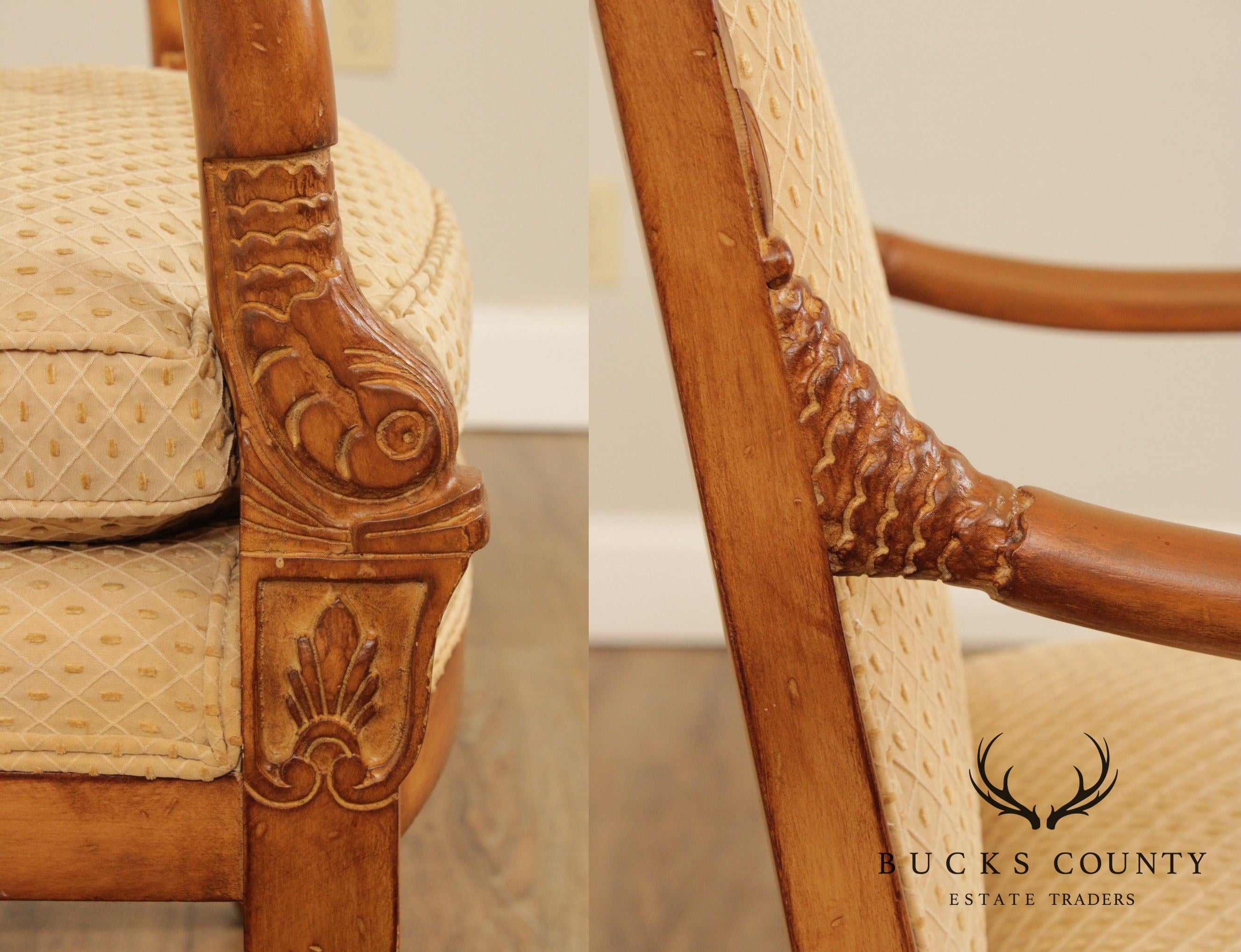 French Empire Style Pair Dolphin Carved Armchairs