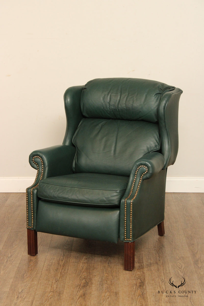 Bradington Young Chippendale Style Green Leather Recliner