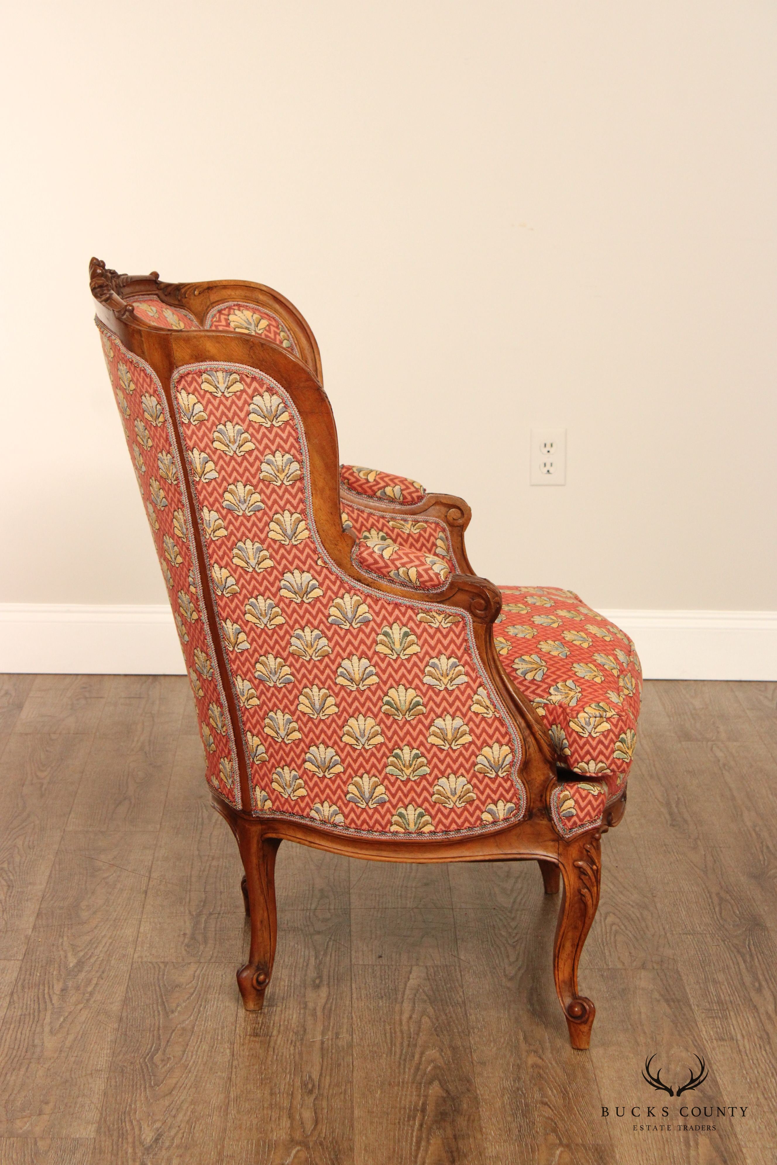 Antique French Louis XV Style Walnut Bergere Armchairs