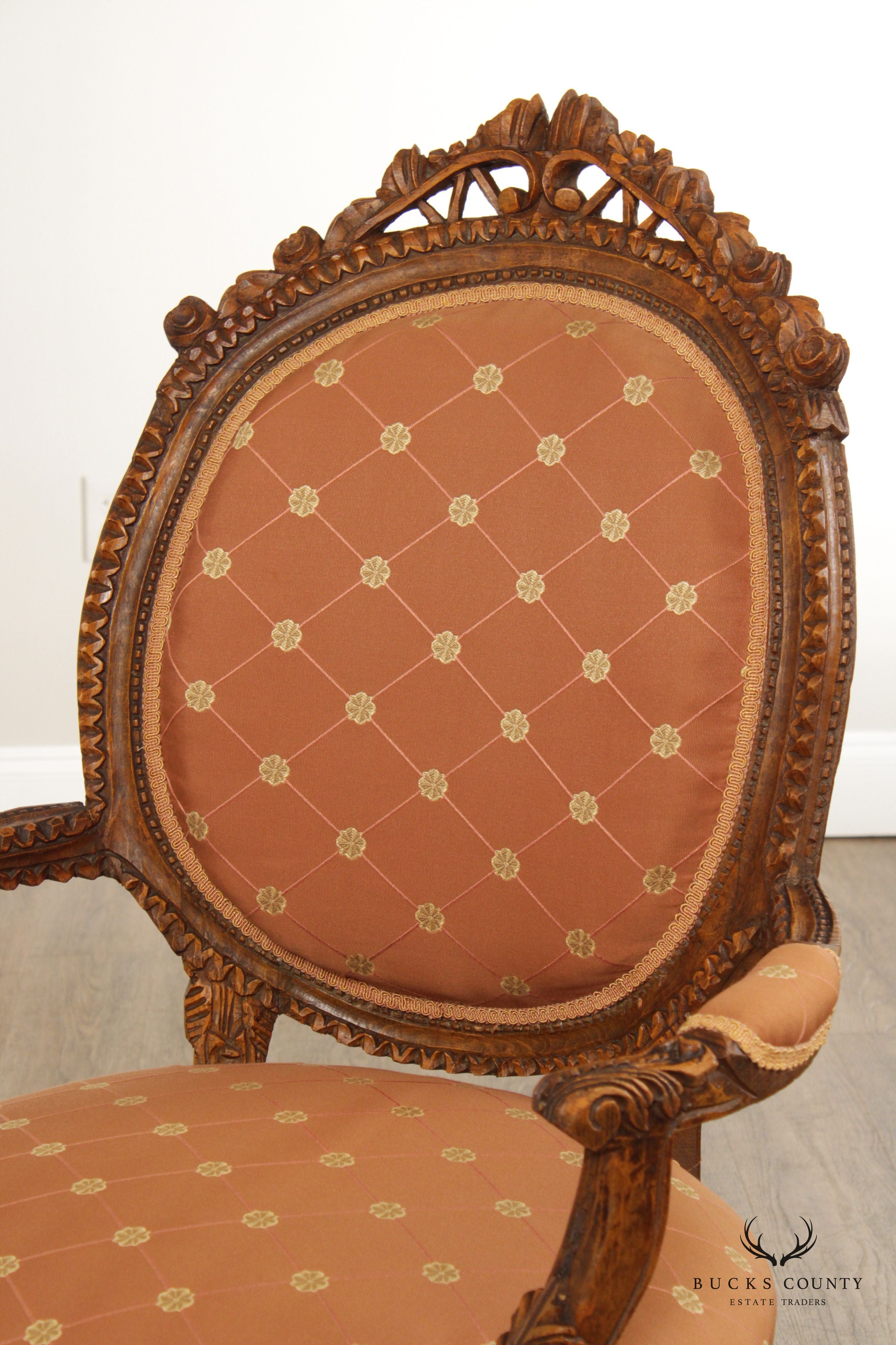 French Louis XVI Victorian Style Carved  Armchair