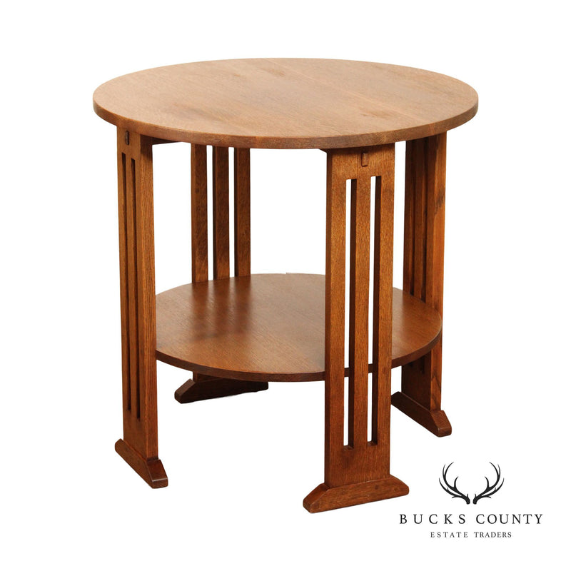 Stickley Mission Collection Oak Two-Tier Round Side Table