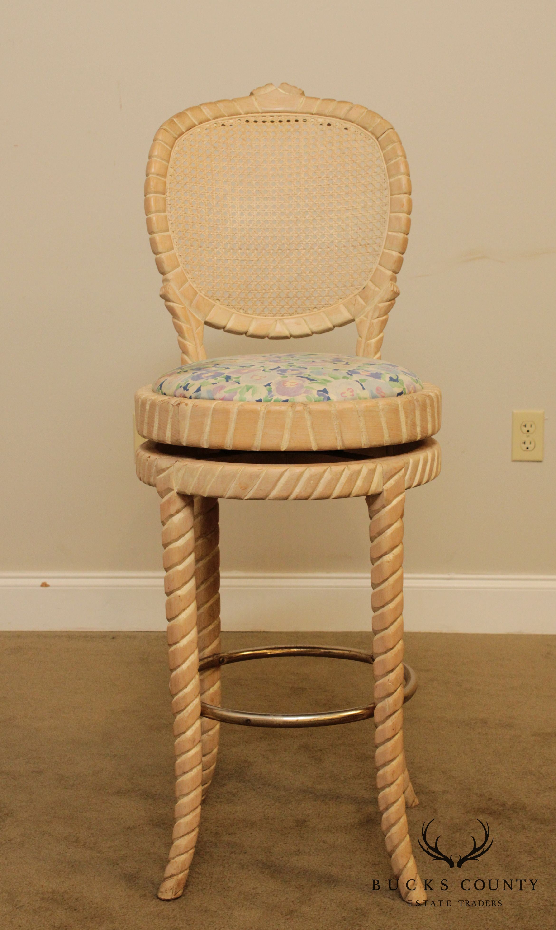 Quality Pair of Twisted Rope Knot Wood Bar Stools