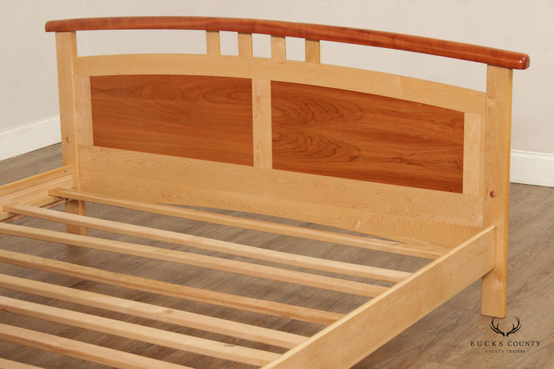 Arts and Crafts Style Maple and Cherry Arched Queen Bed