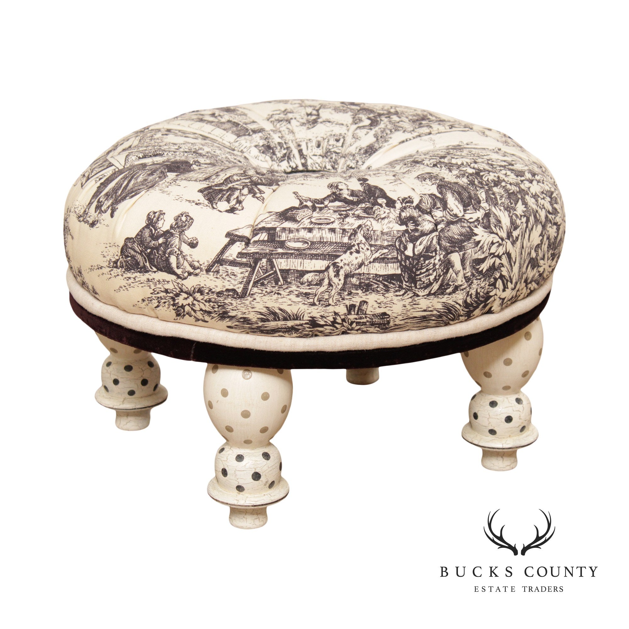 Blue Star Design French Toile Round Foot Stool