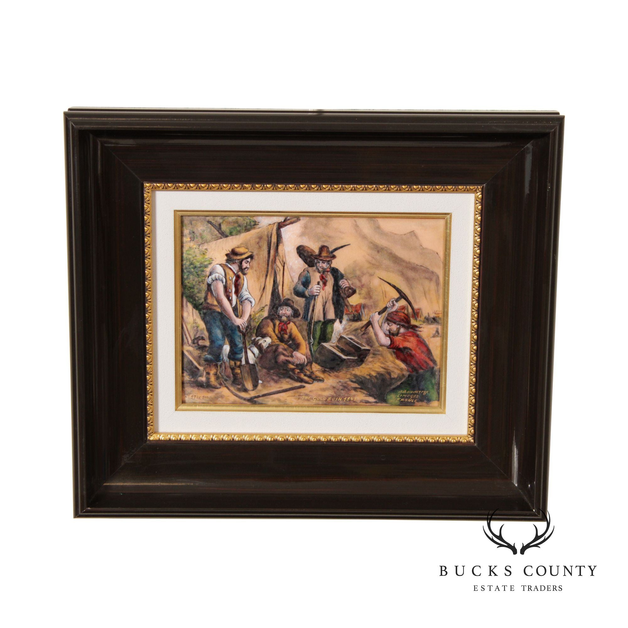 Pierre Bonnet 'The Gold Rush 1848' Limoges France Enamel Wall Plaque