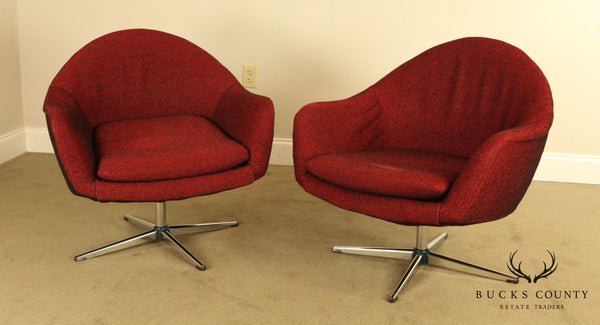 Overman Mid Century Modern Pair Swivel Lounge Chairs