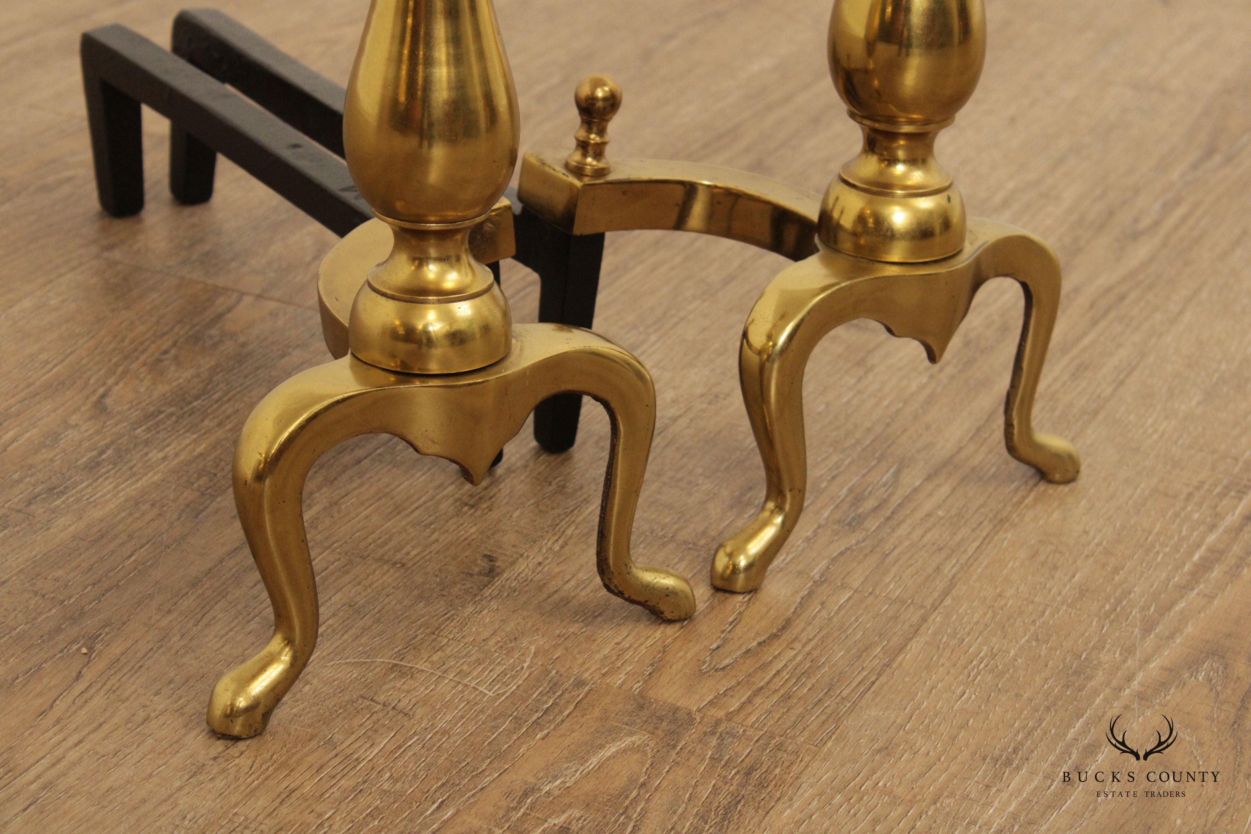 Federal Style Pair of Brass Andirons