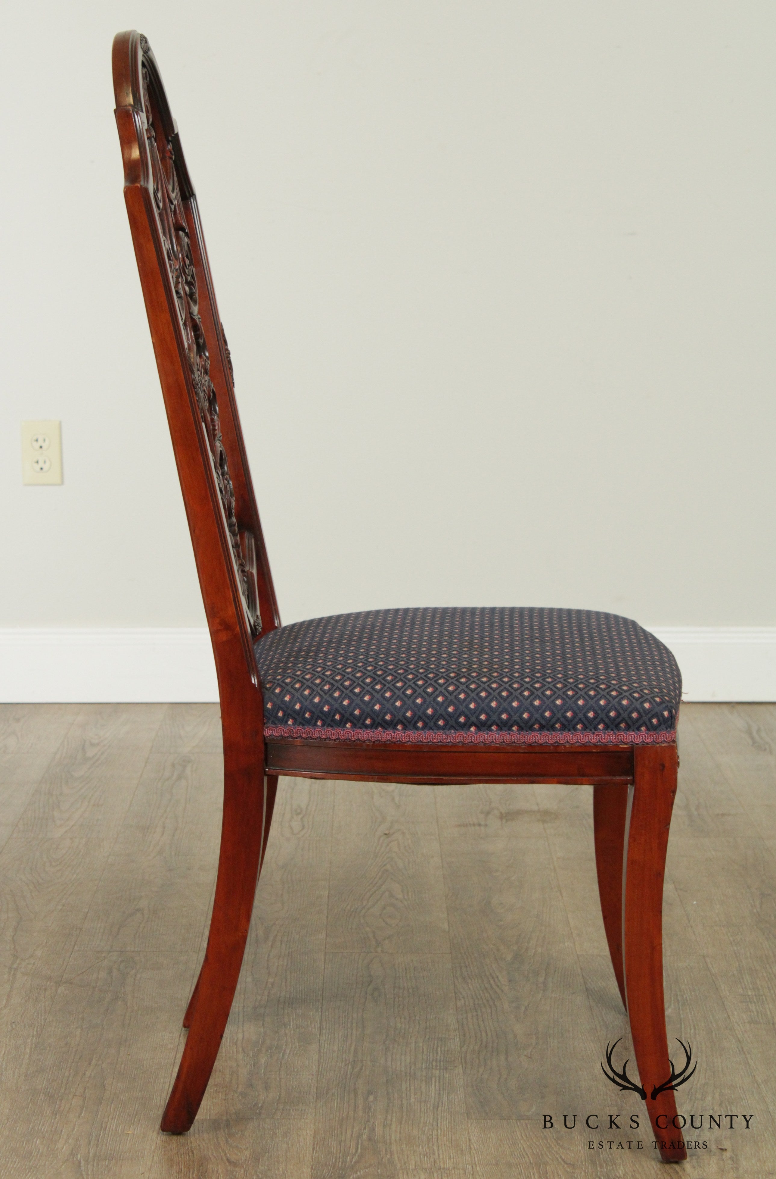 Georgian Style Vintage Carved Mahogany Set 8 Dining Chairs