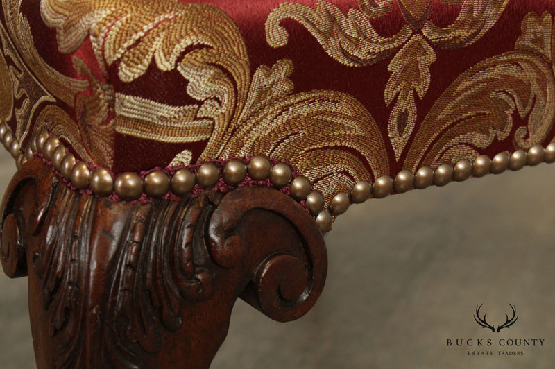 Georgian Style Vintage Custom Quality Carved Mahogany Pair Armchairs