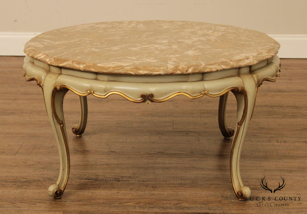 French Louis XV Style Vintage Round Marble Top Coffee Table