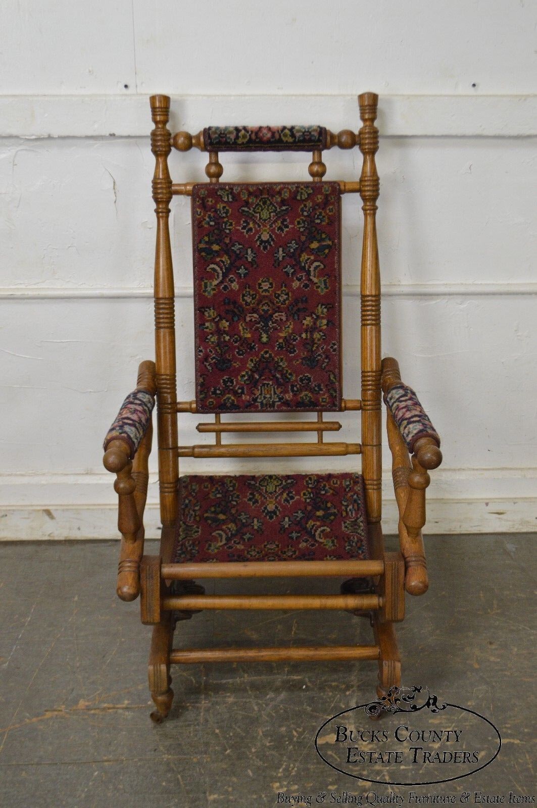 Antique 19th Century Victorian Carpet Upholstered Platform Rocker