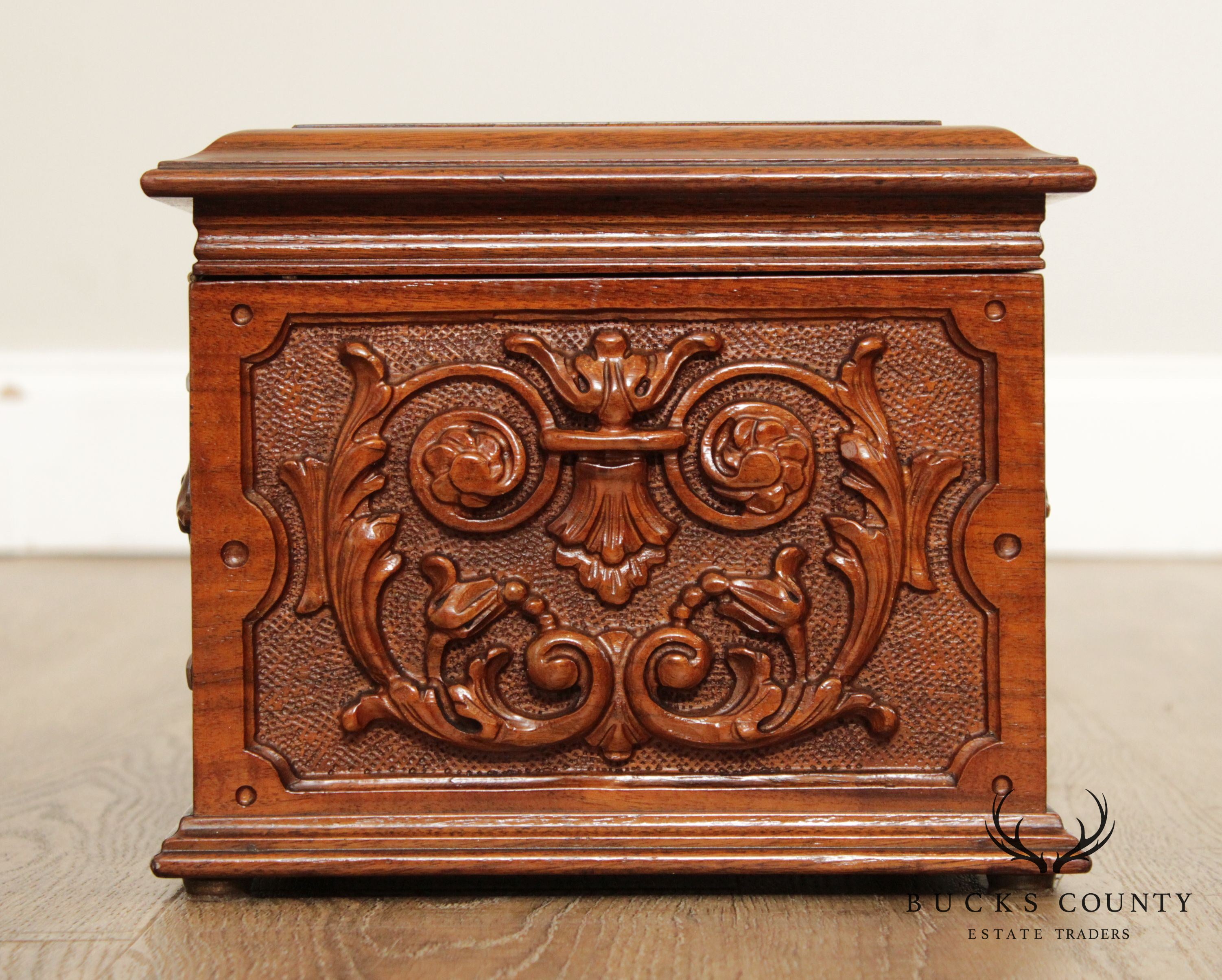 Antique Carved Walnut Humidor Box