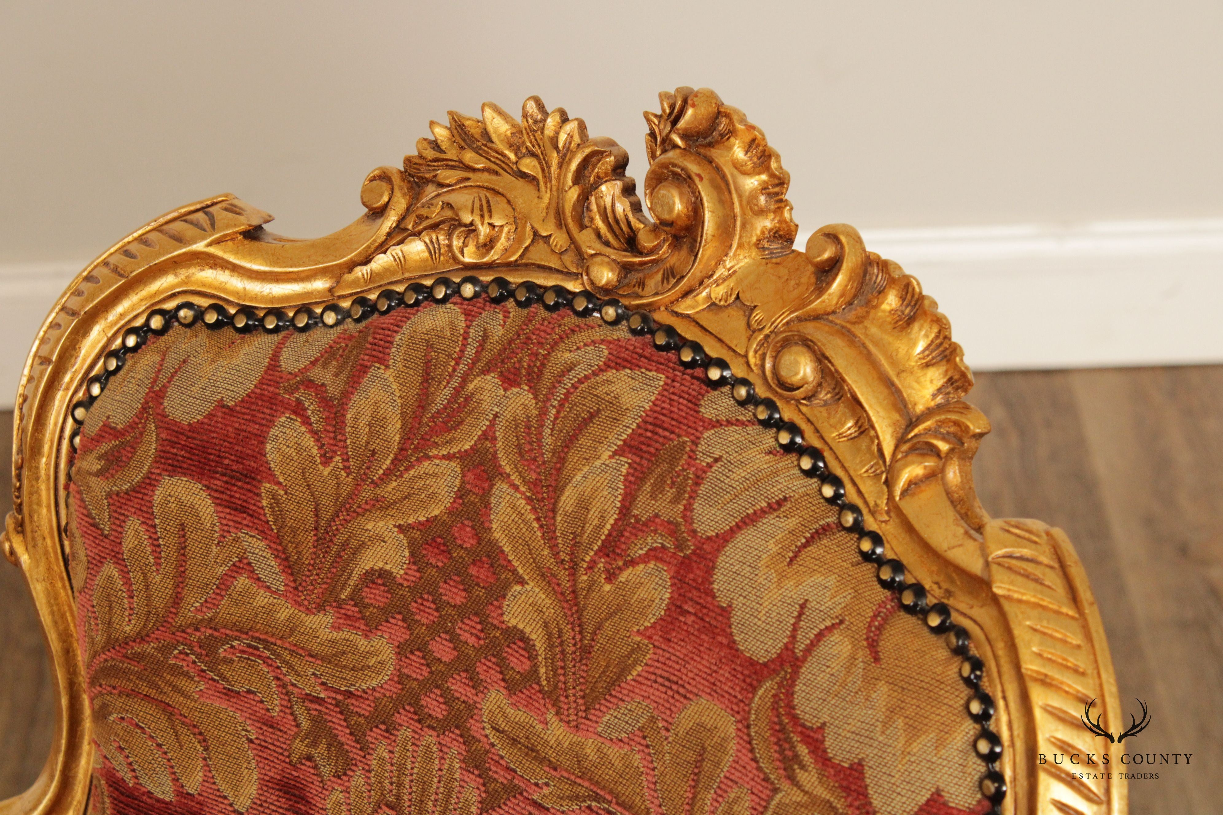 French Louis XV Style Giltwood Fauteuil Armchair