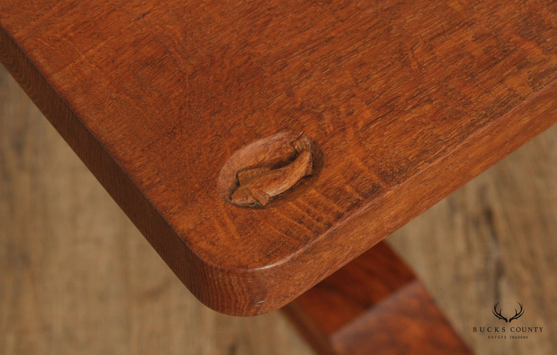 Derek Slater 'Fishman' Arts & Crafts Style Oak Trestle Dining Table