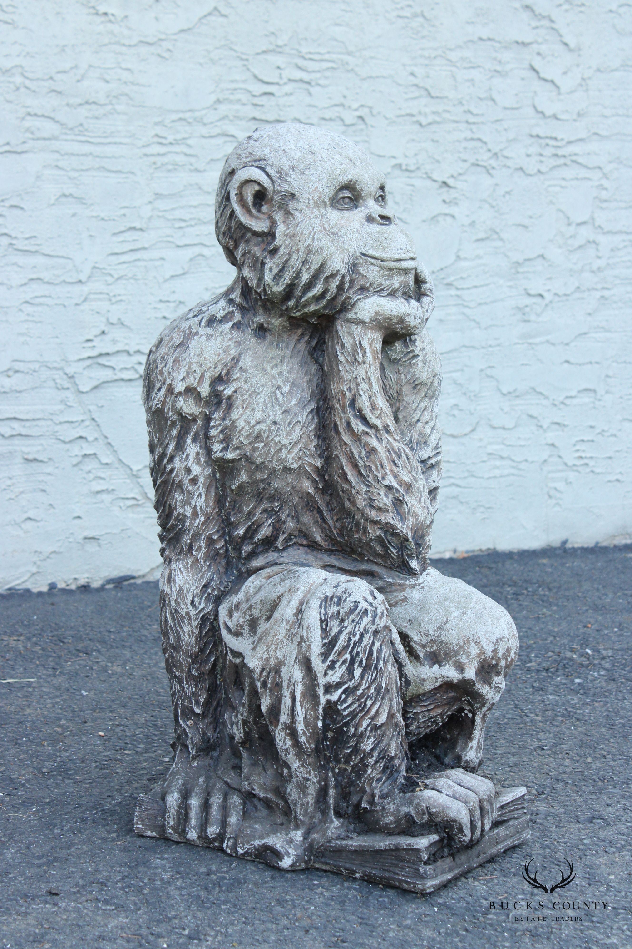 Thinking Monkey Cast Stone Outdoor Garden Statue