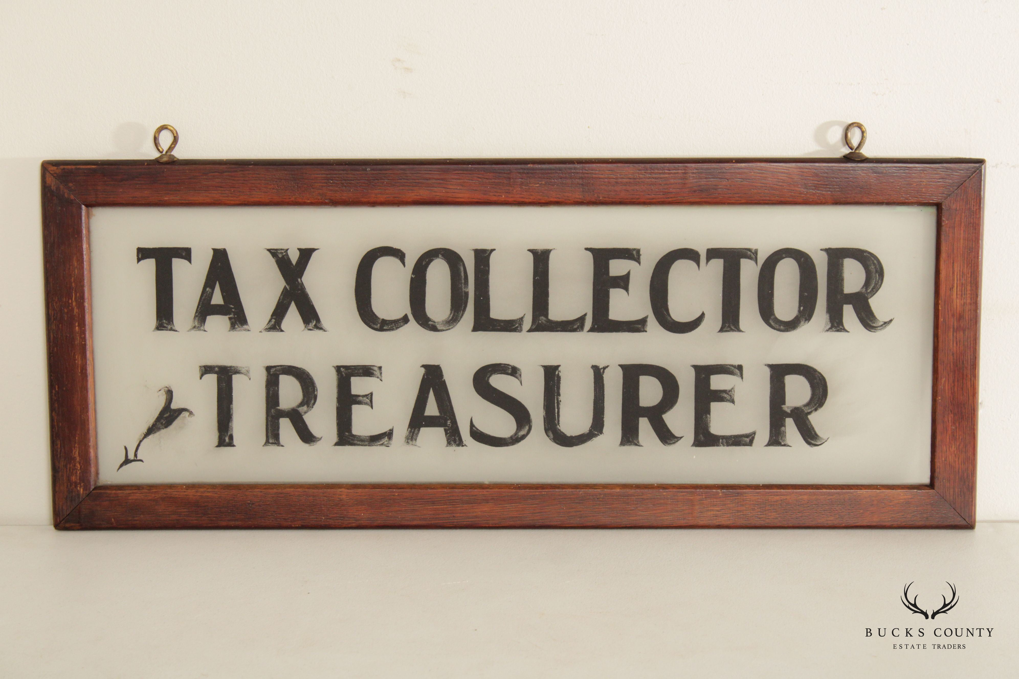 Antique Oak Framed Tax Collector Treasurer Hand Painted Sign