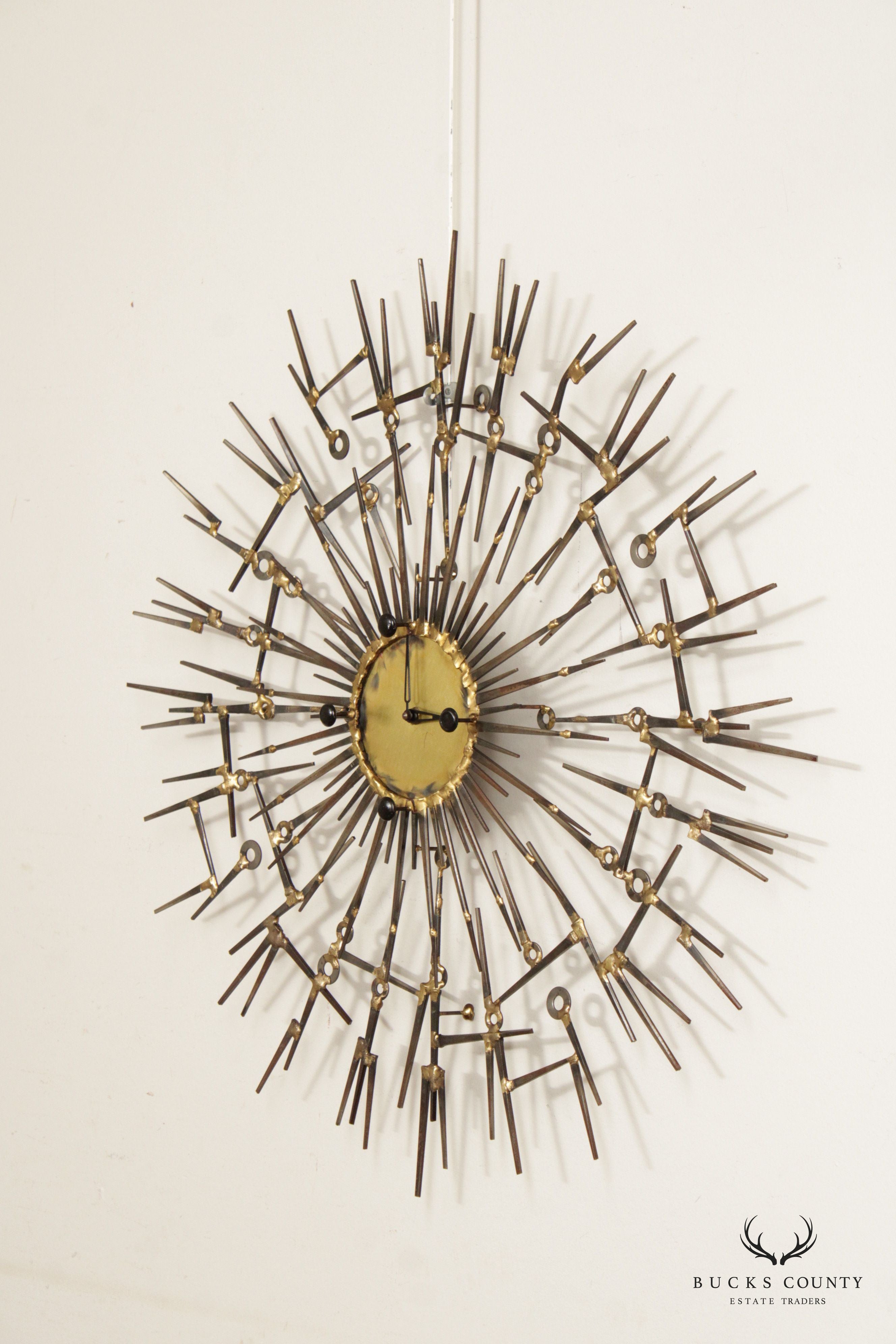 Brutalist Style Sculptural Sunburst Nail Wall Clock