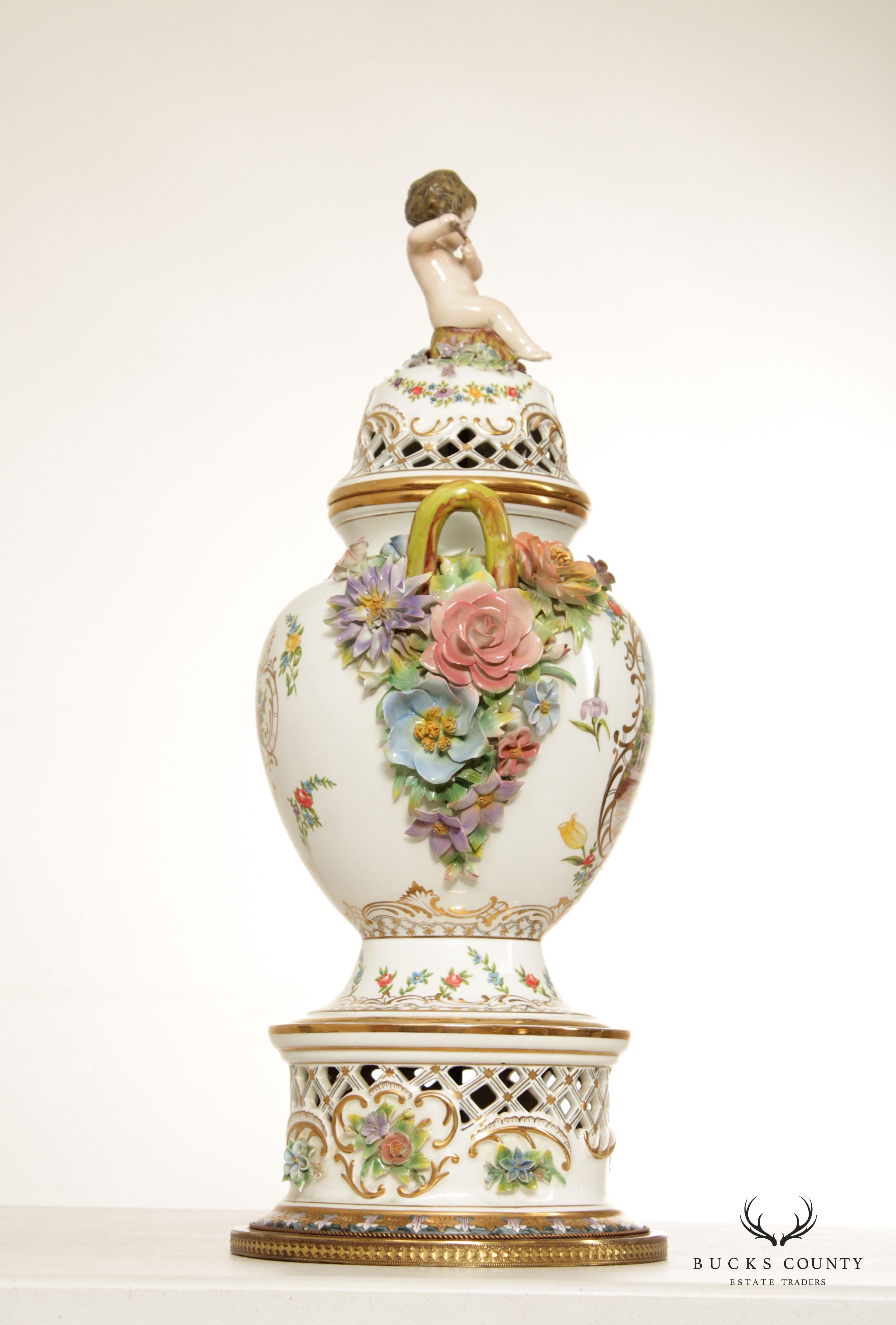 Rococo Revival 20th C. Porcelain Decorative Potpourri Urn