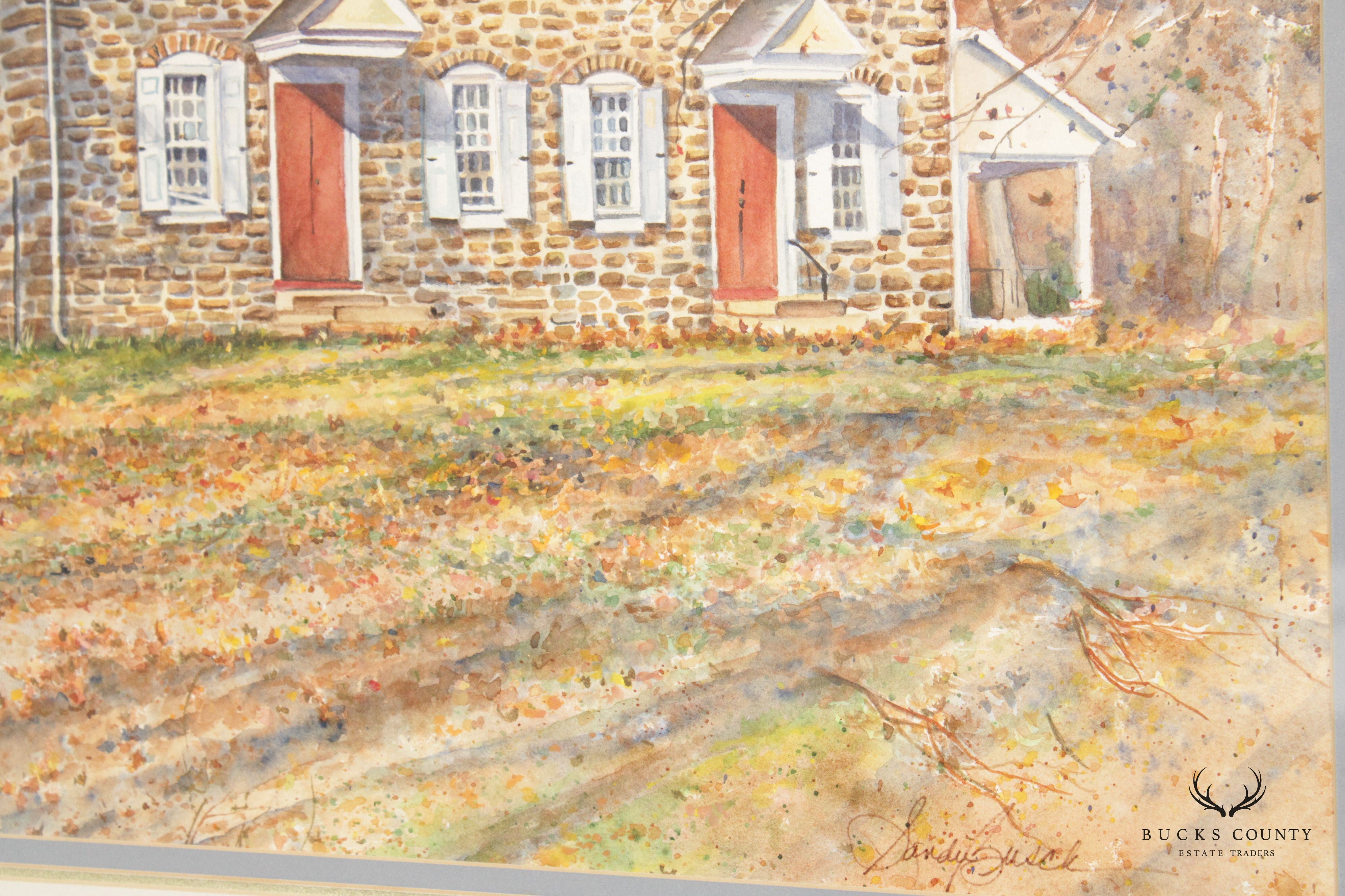 Sandy Busch 'Buckingham Friend Meeting House' Watercolor Print, Custom Framed