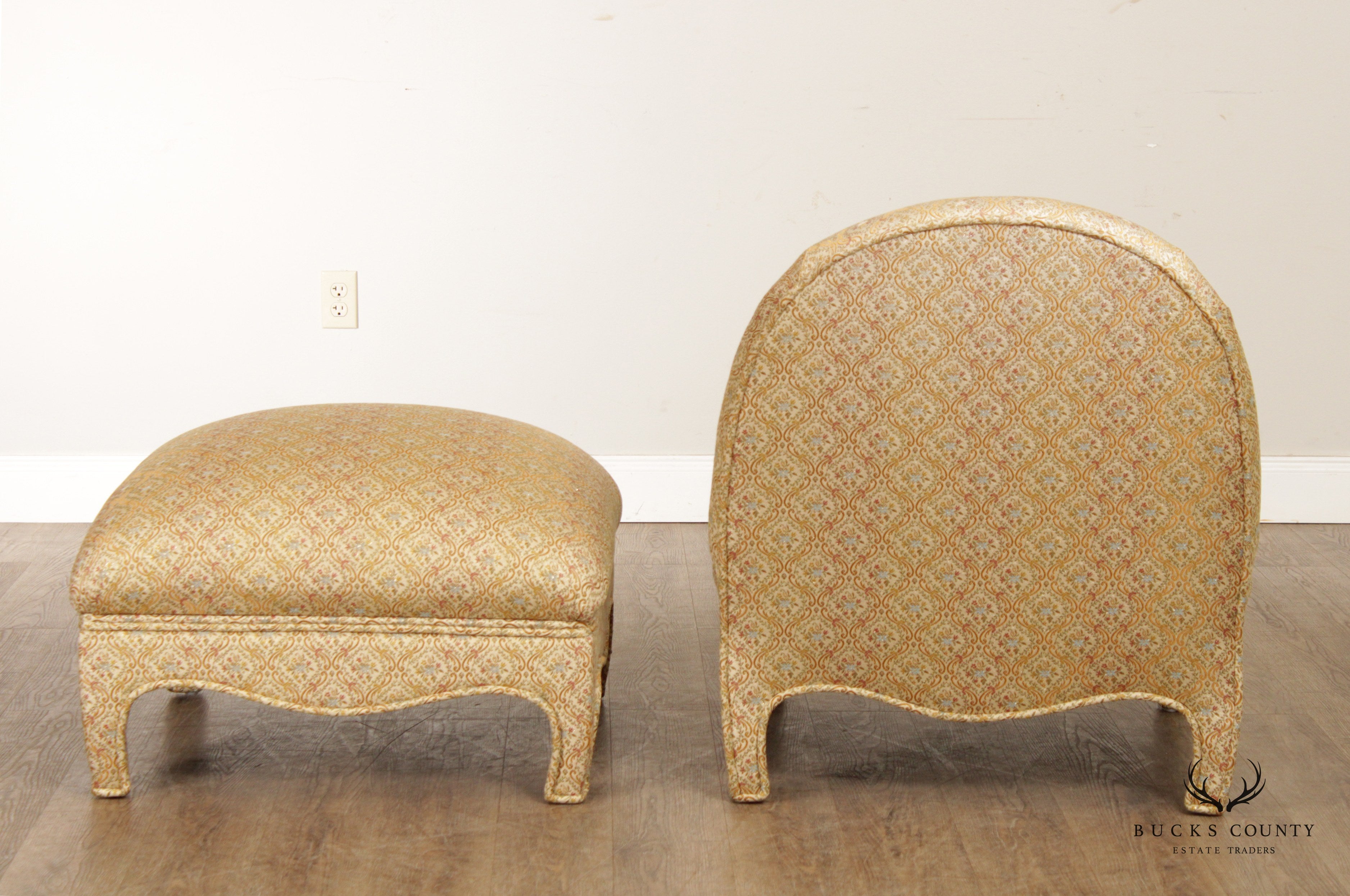 Hollywood Regency Style Custom Upholstered Chair and Ottoman