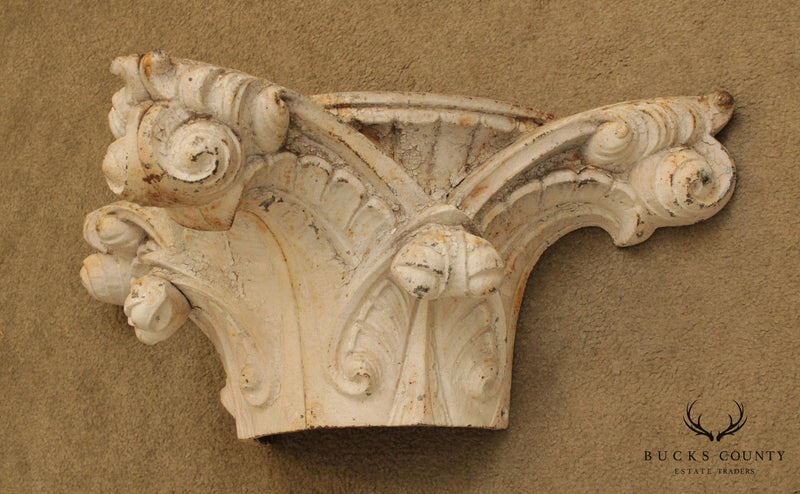 Neo-Classical Style Vintage Pair Cast Iron Half Corinthian Capitals Garden Wall Brackets