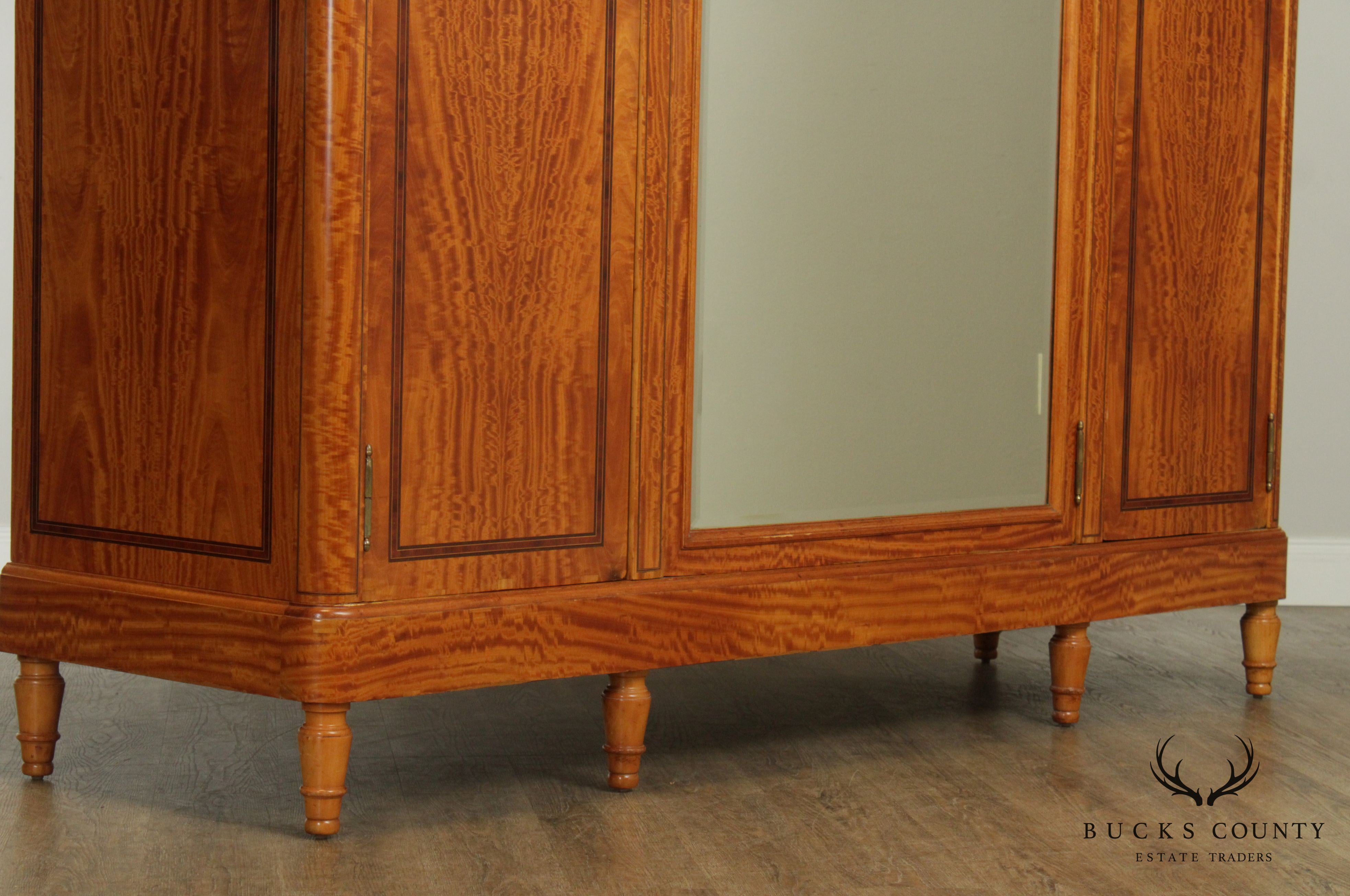 Antique French Louis XVI Marquetry Inlaid Satinwood 3 Door Armoire