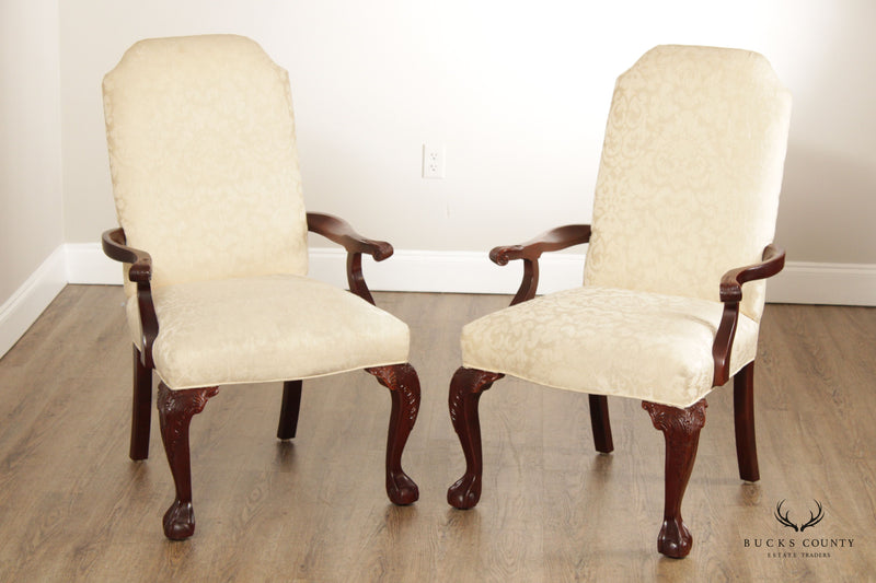 Stanley Furniture Chippendale Style Pair Library Armchairs