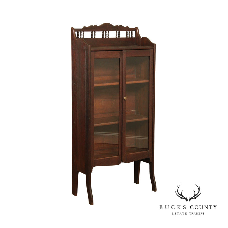 Antique Victorian Eastlake Oak Glass Door Bookcase