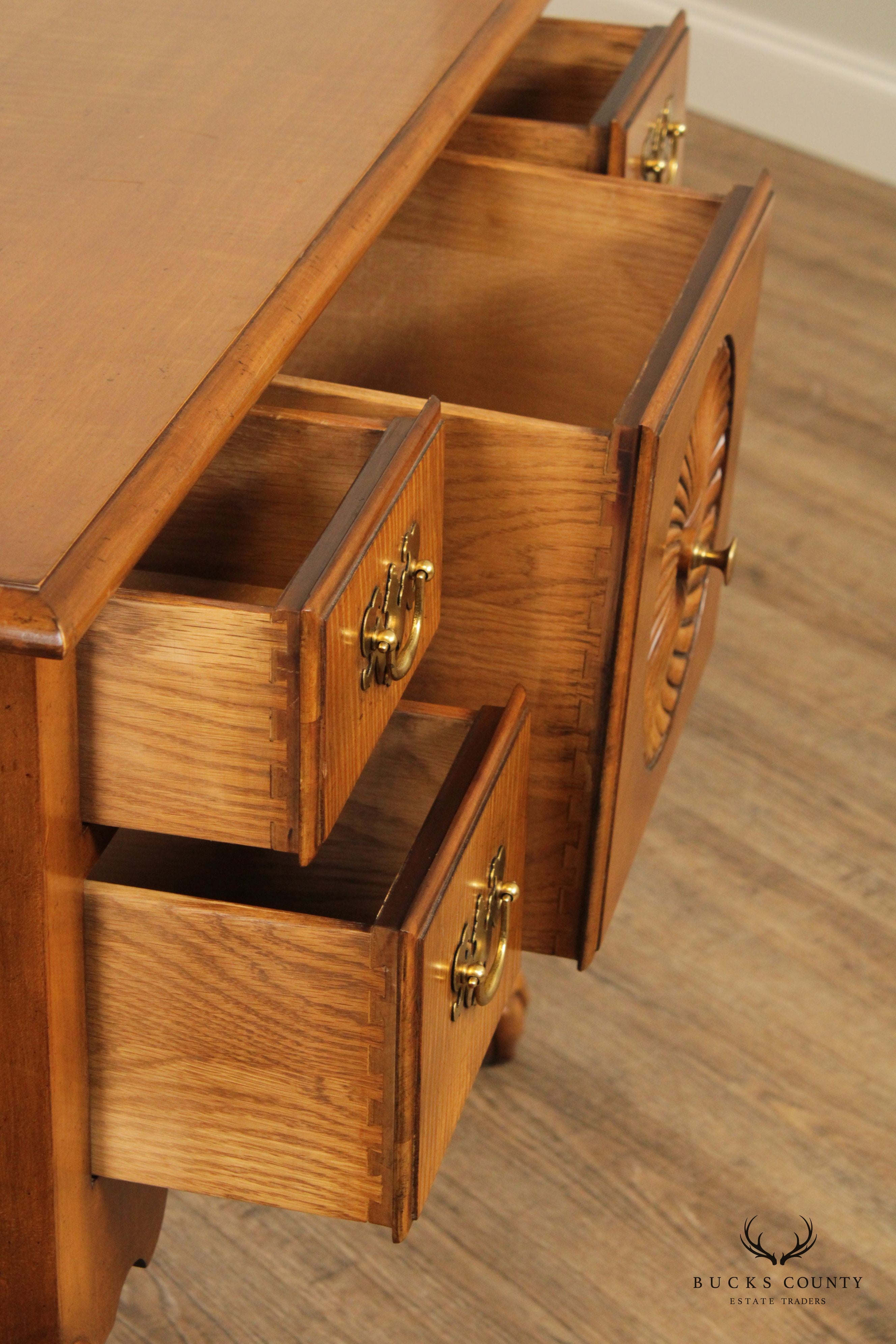 Baker Furniture Chippendale Style Tiger Maple Lowboy