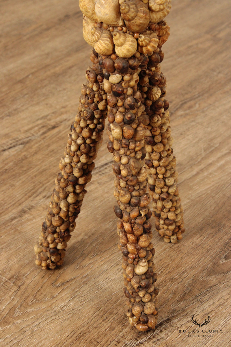 Vintage Seashell Encrusted Tripod Side Table