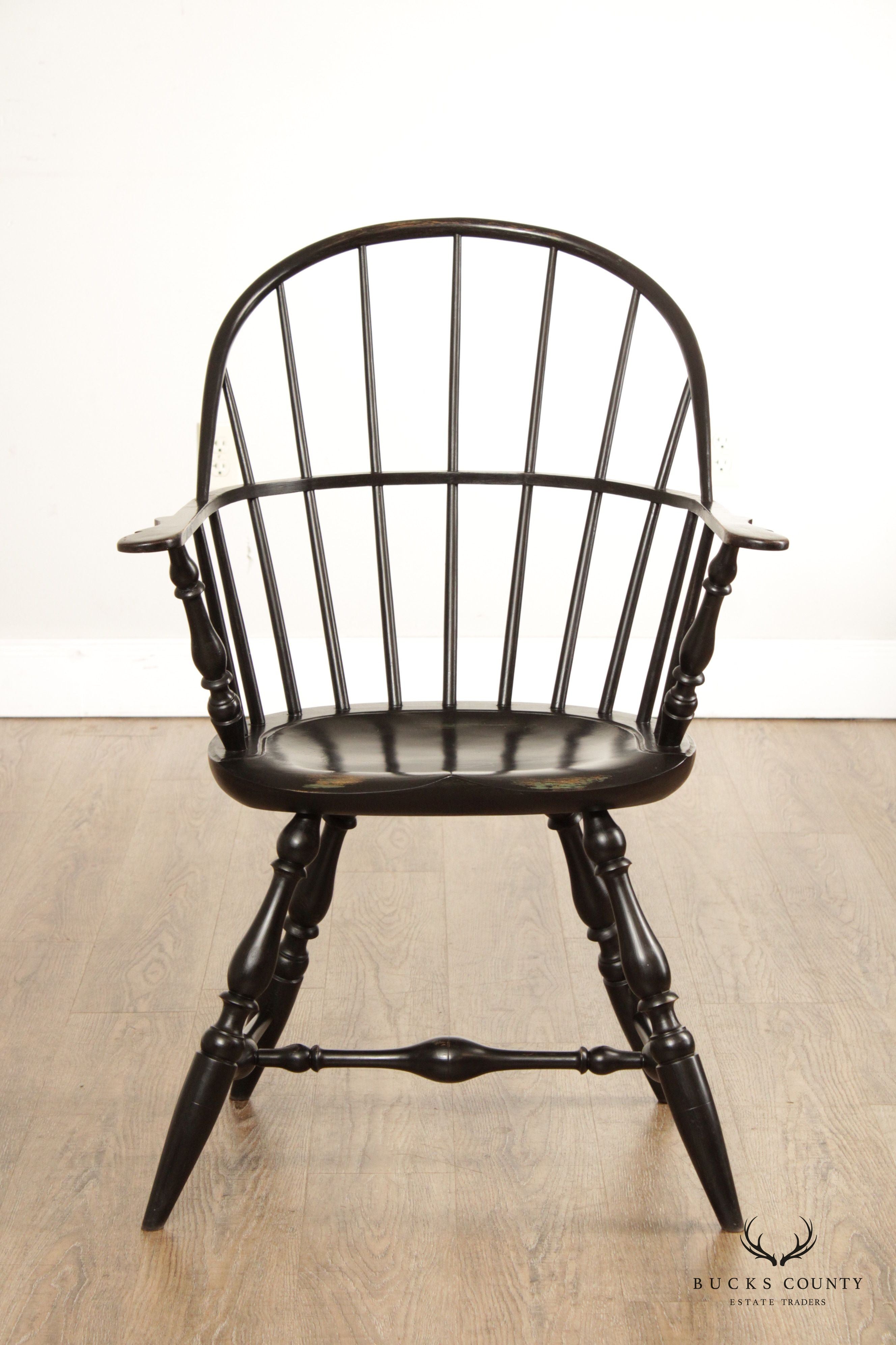 Custom Crafted Vintage Colonial Style Black Painted Windsor Armchair