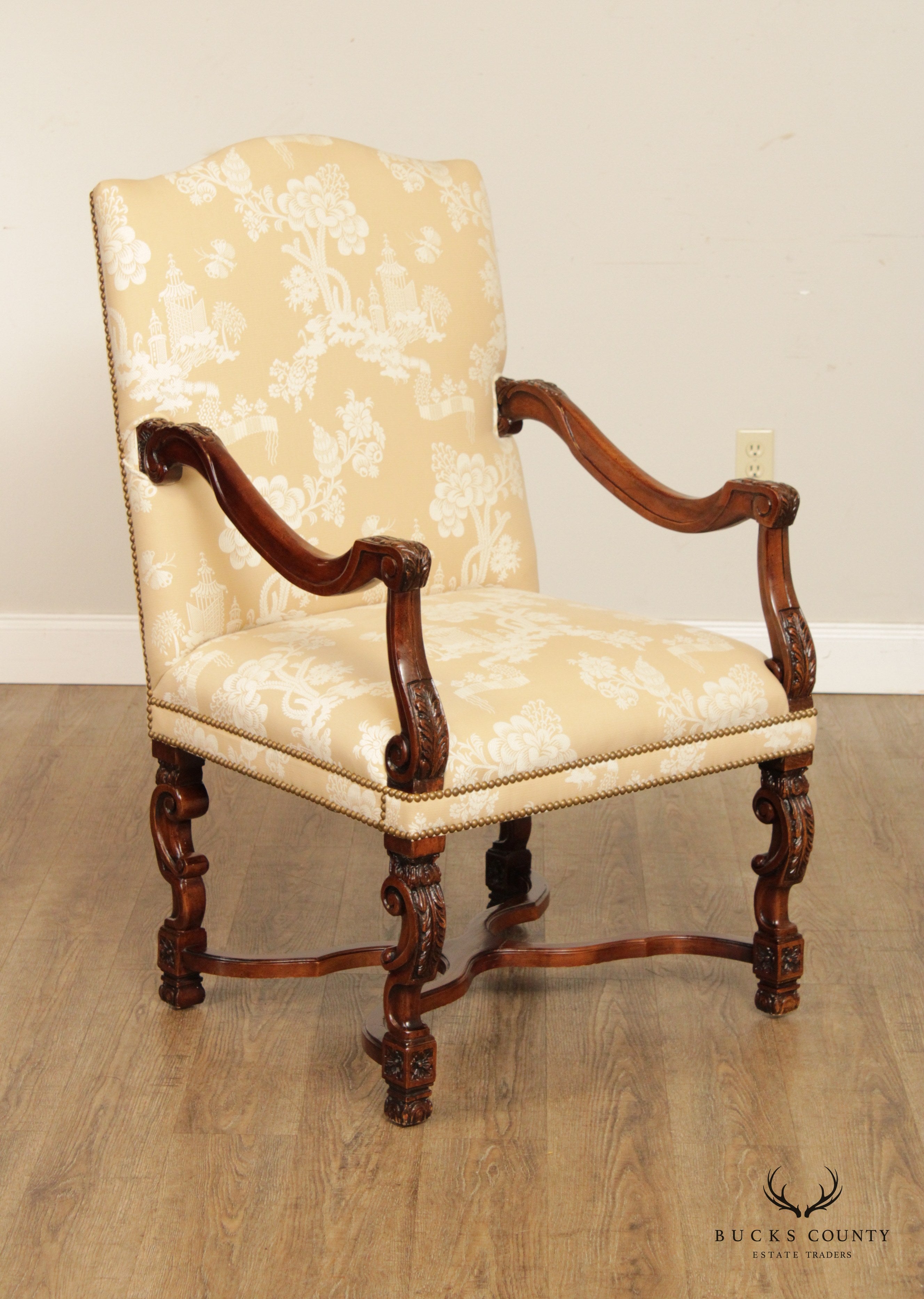 French Louis XIV Style Quality Carved Armchair