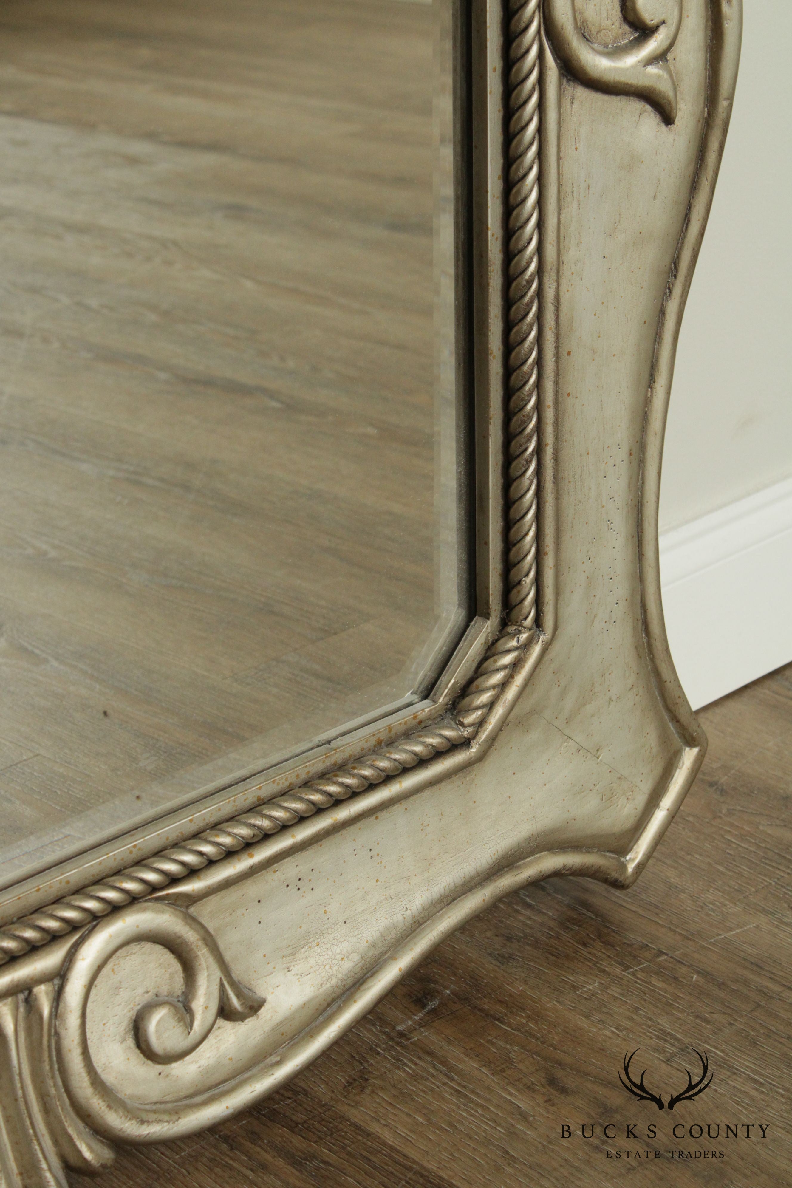 Hollywood Regency Silver Gilt Carved Wood Frame Mirror