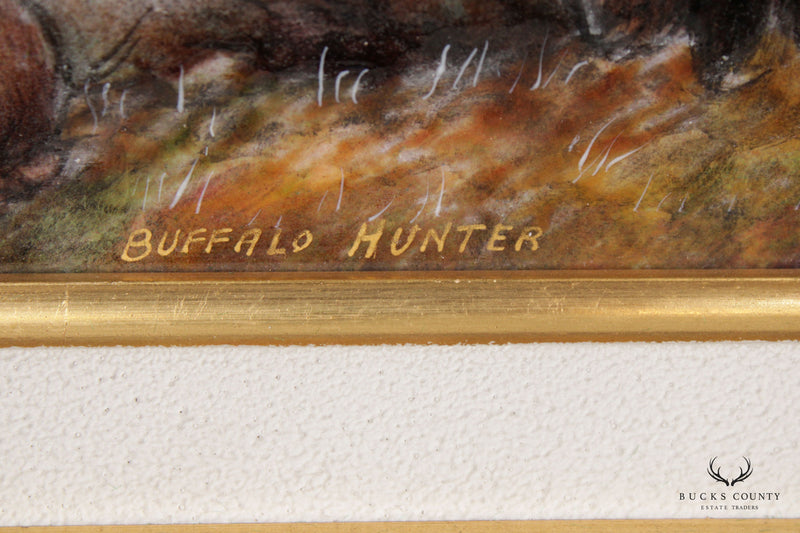 Pierre Bonnet 'Buffalo Hunter' Limoges France Enamel Wall Plaque