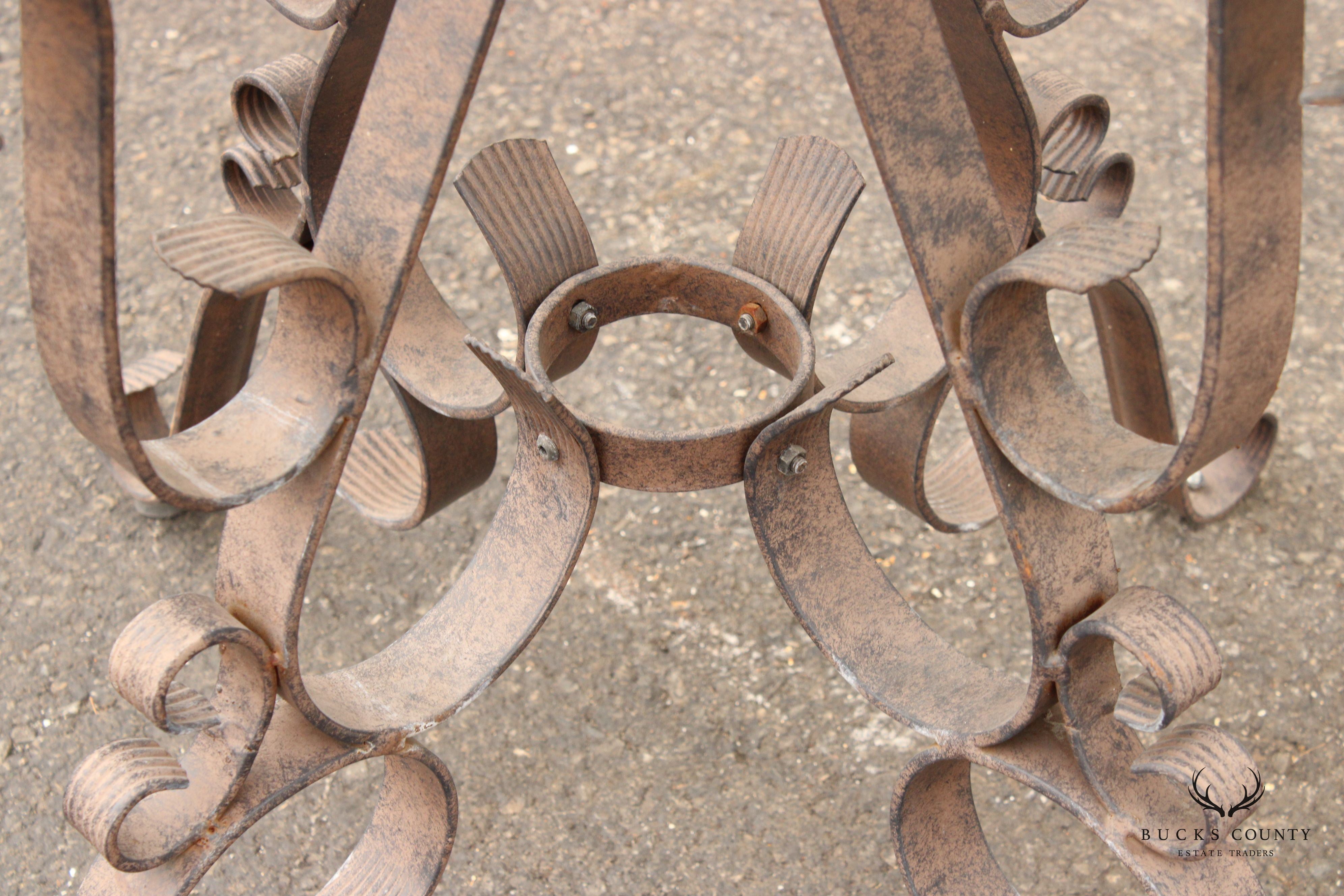 Victorian Style Vintage Glass Top Wrought Iron Garden Dining Table