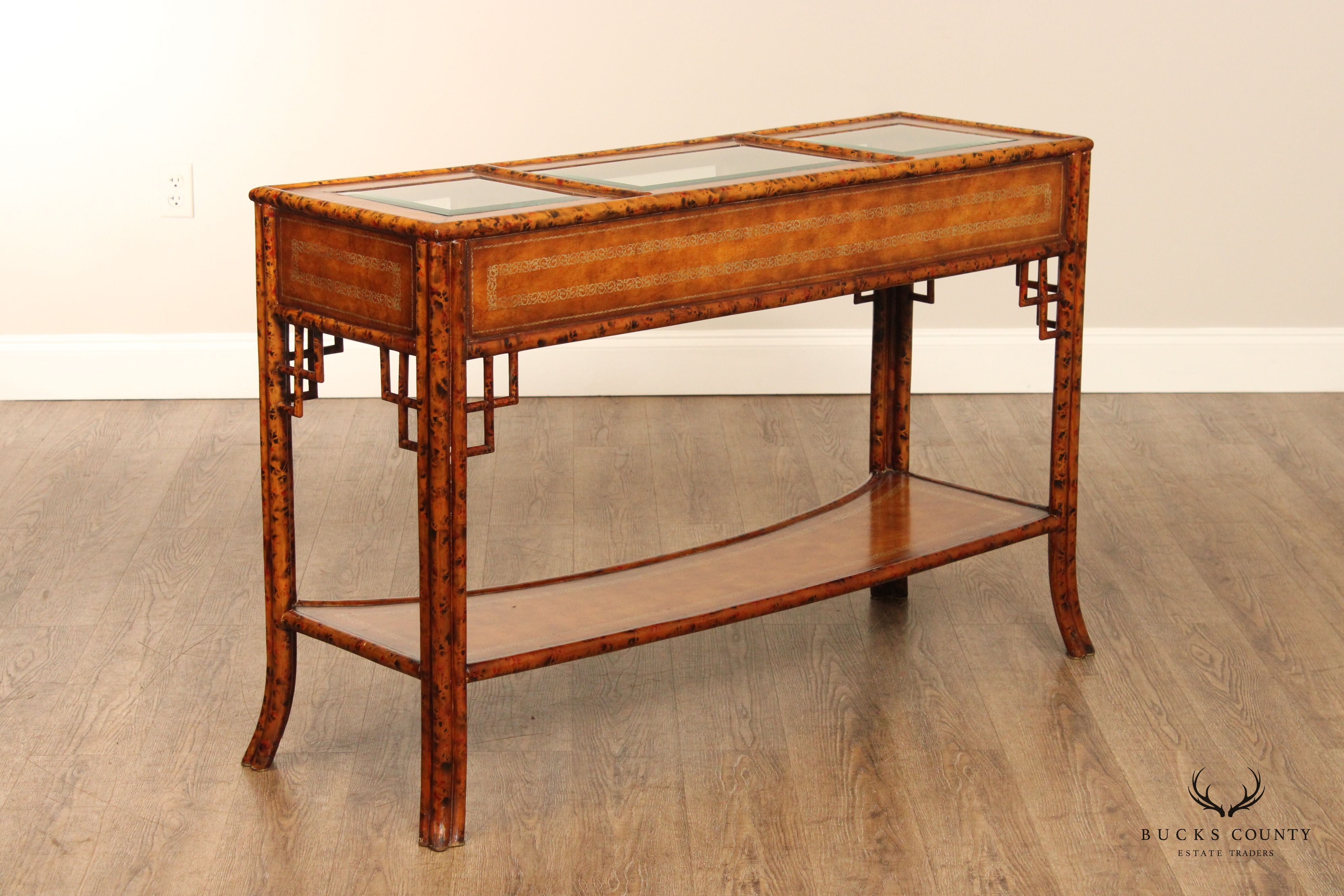 Maitland Smith Asian Inspired Faux Bamboo Tortoiseshell Console Table