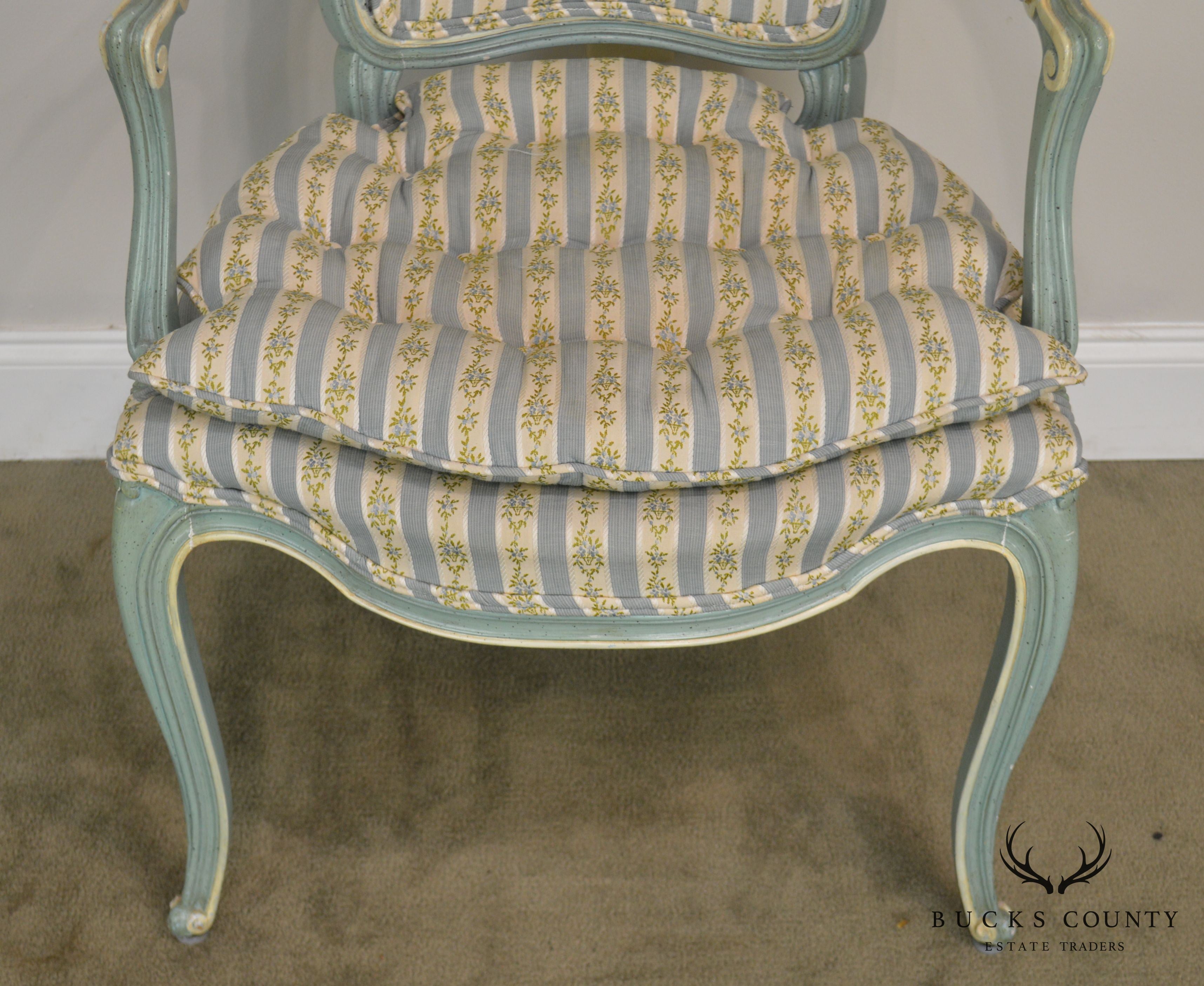 French Louis XV Style Vintage 1960's Custom Painted Pair Armchairs