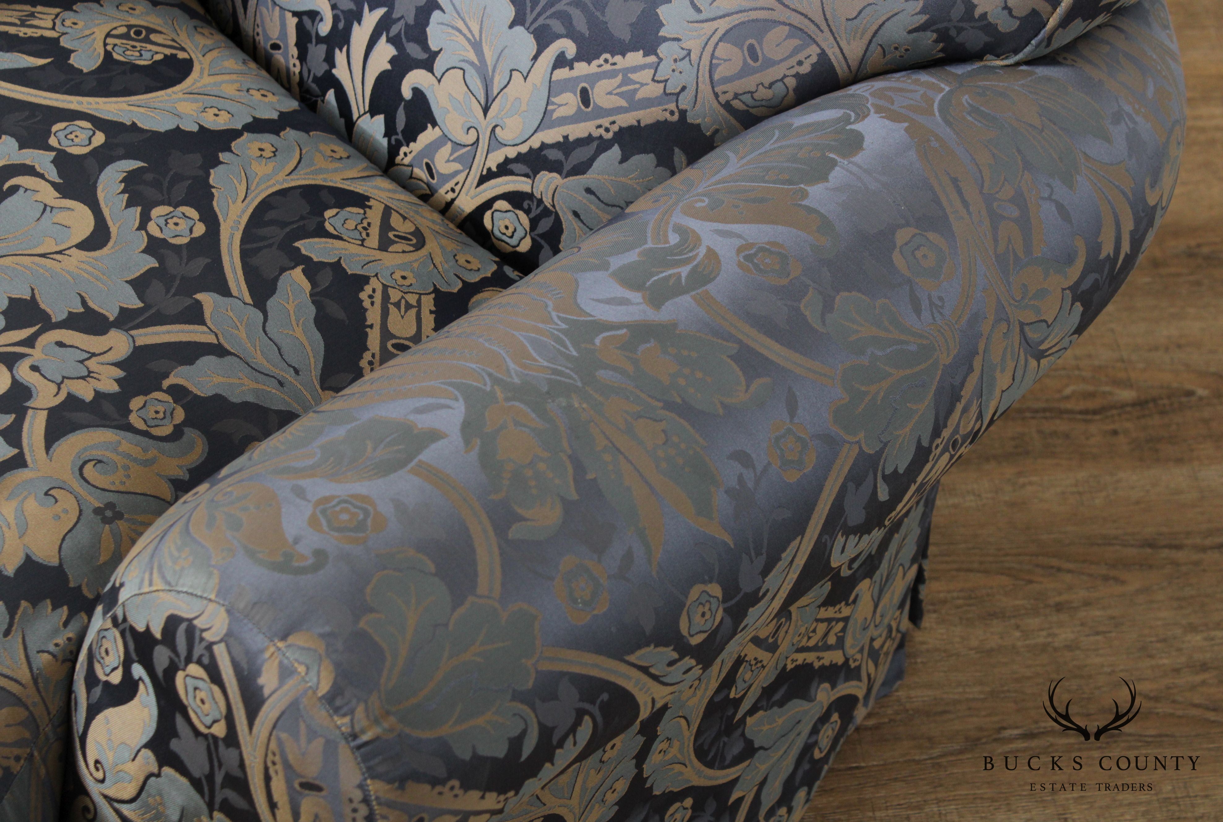 Custom Blue Damask Upholstered Living Room Chair