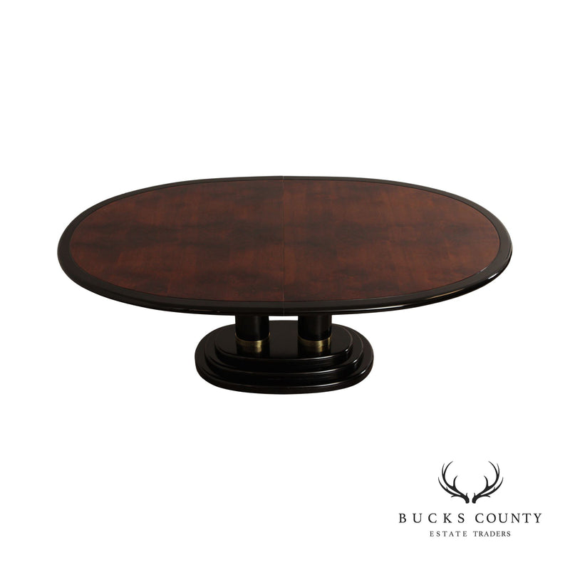 Henredon Scene Three Burl Wood & Black Lacquer Oval Dining Table