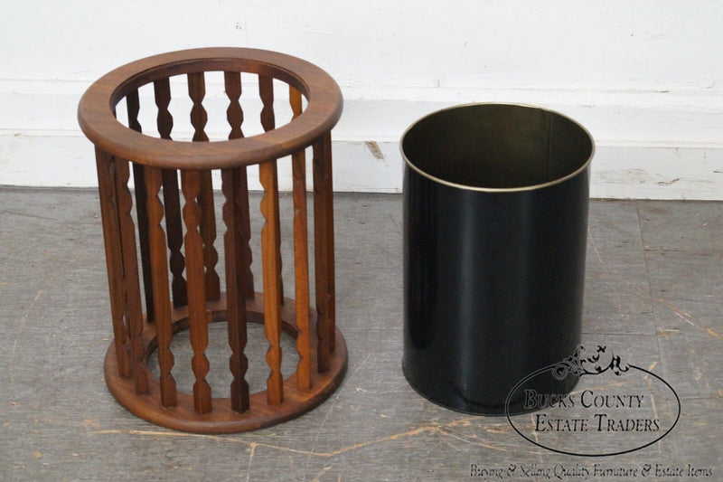 Mid Century Danish Modern Style Walnut Waste Basket and Side Table