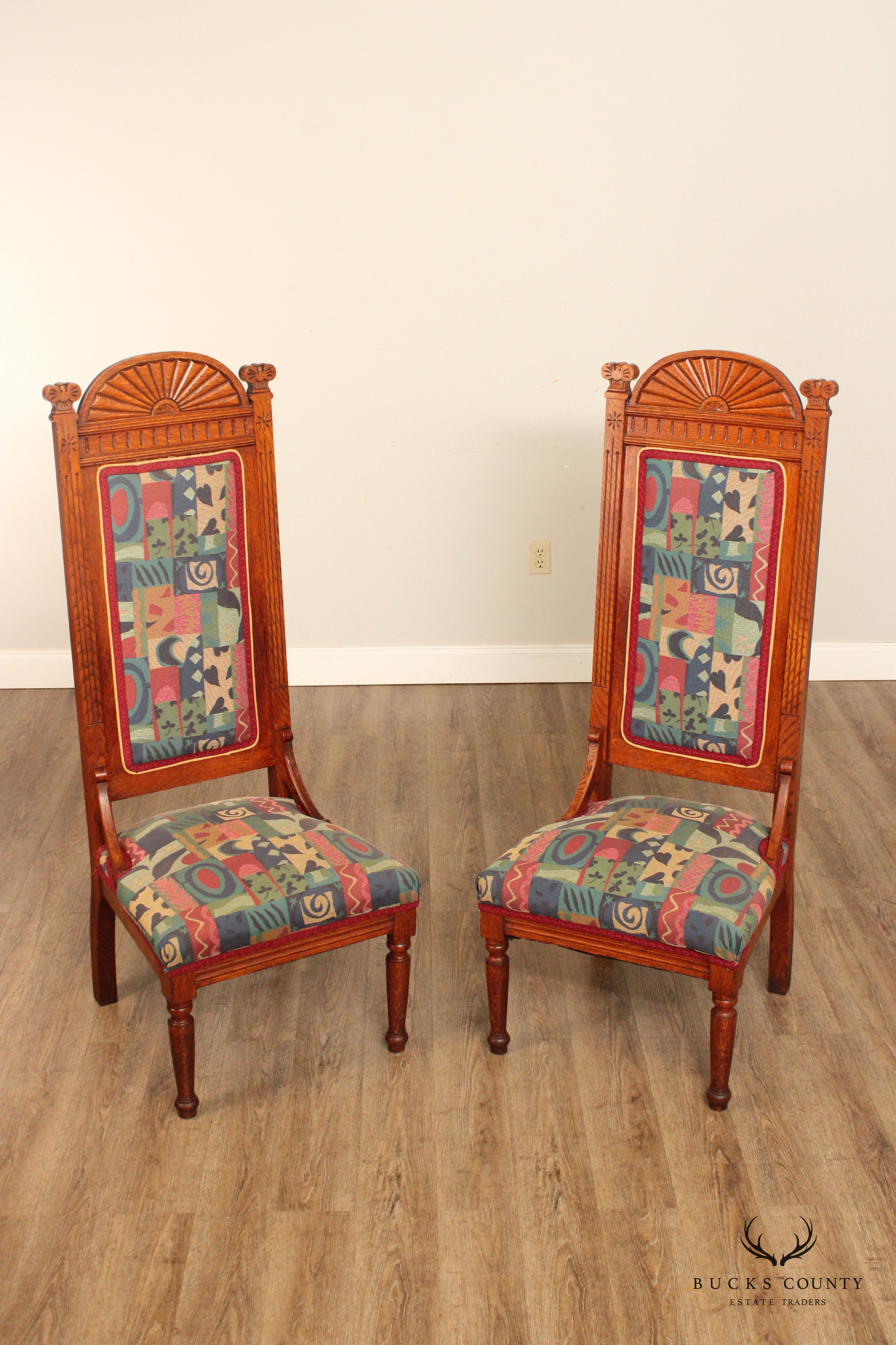 Antique Eastlake Carved Oak High-Back Chairs