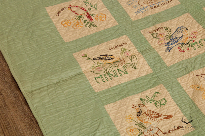 Vintage State Bird Embroidered Picture Quilt