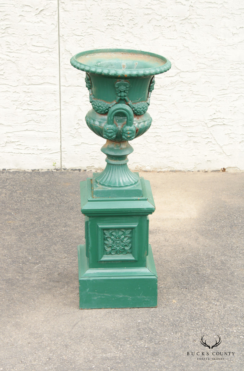 Antique Cast Iron 'Dorchester' Pedestal Garden Urn