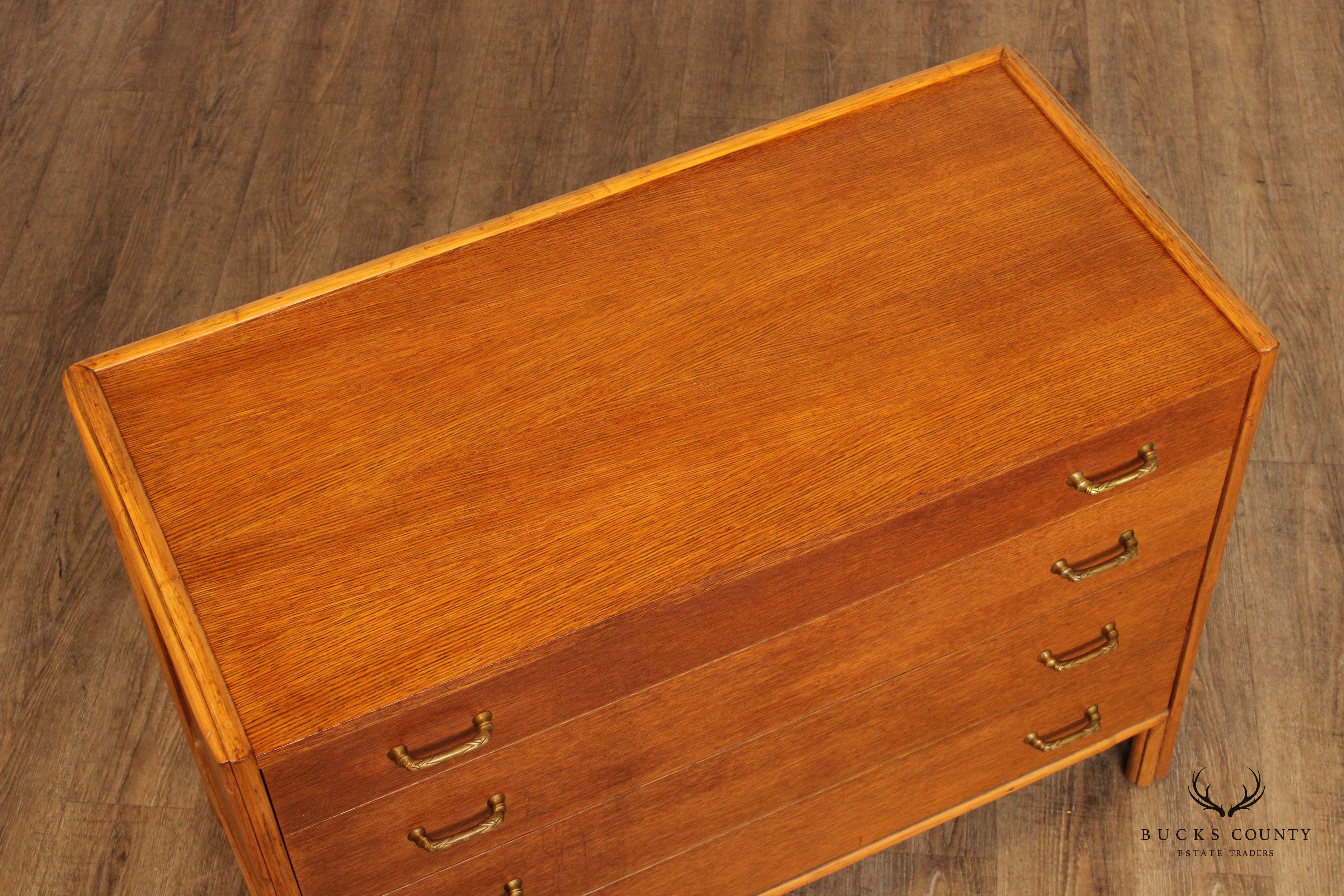 McGuire Mid Century Modern Rattan and Oak Single Dresser Bachelor Chest