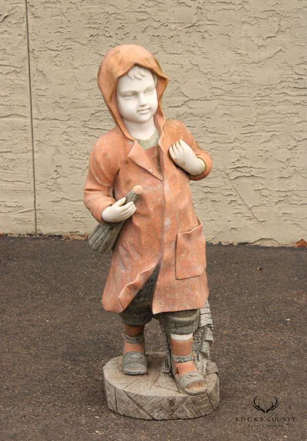 Vintage Figural Boy Marble Outdoor Garden Statue