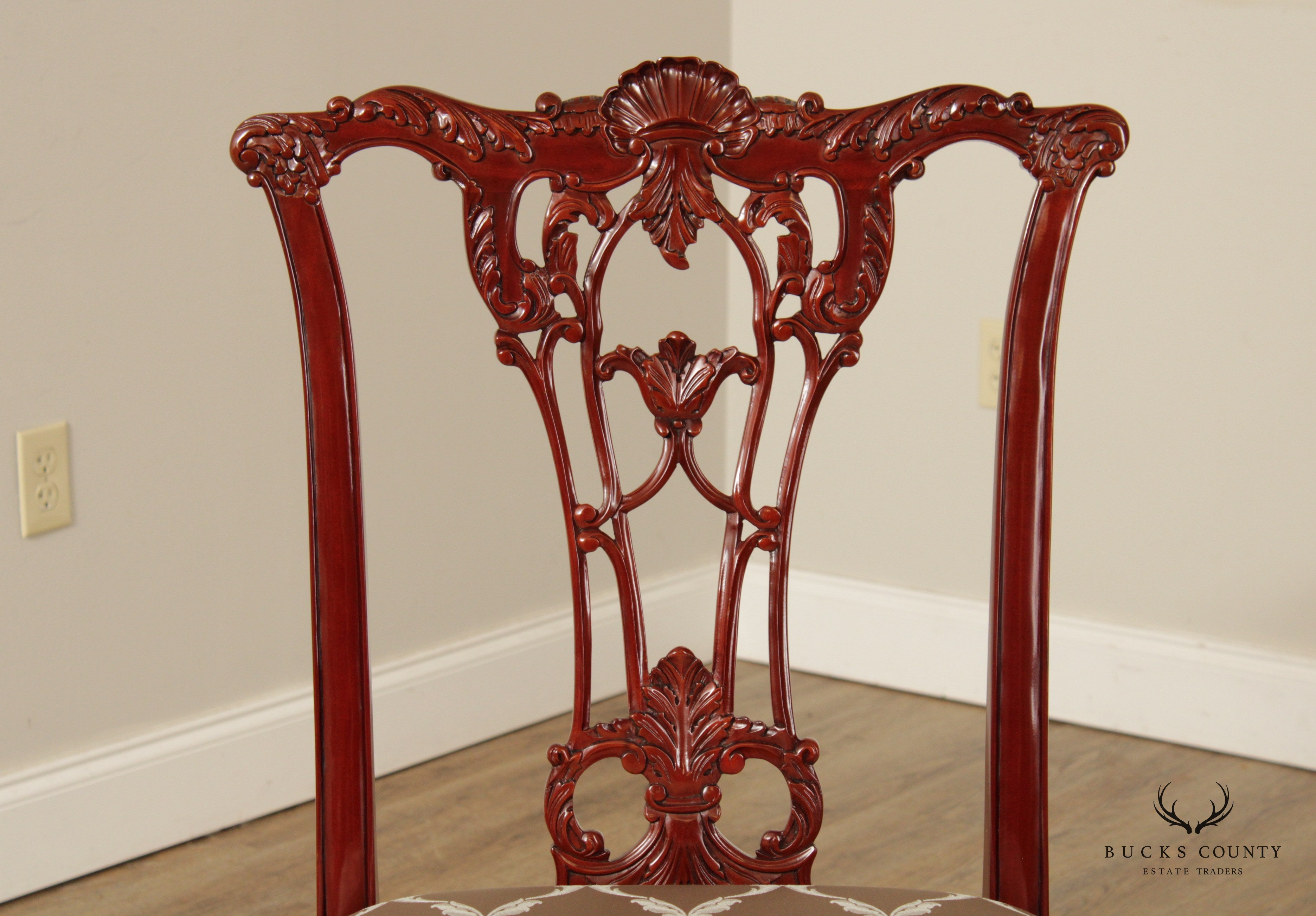 Rococo Style Pair Carved Mahogany Side Chairs